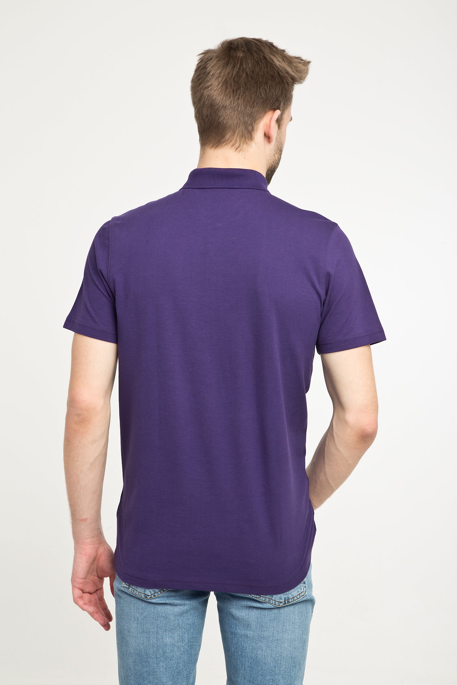 Mor Cepli Polo Yaka Regular Fit Pamuk Tişört - Image 3