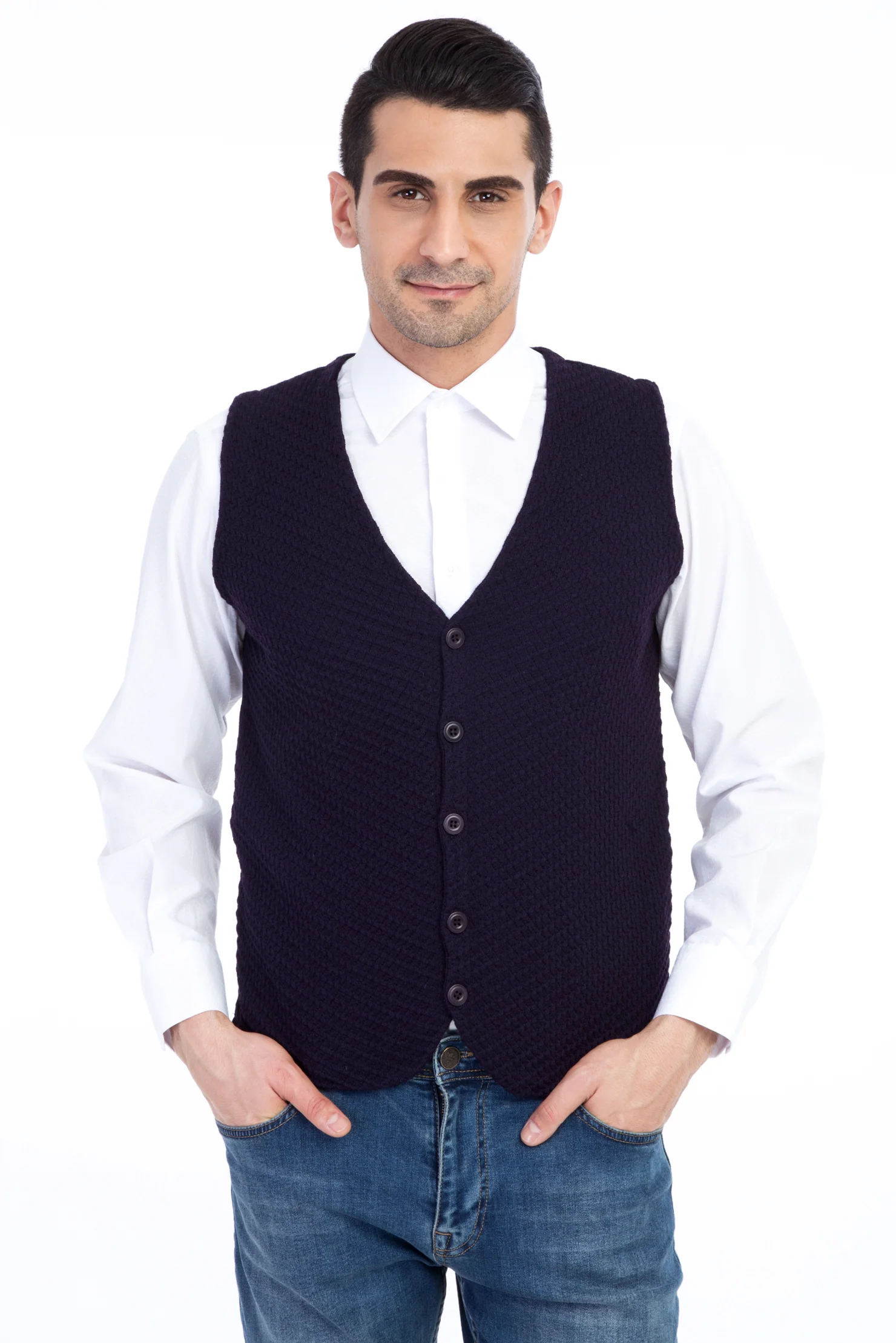 Mor Slim Fit Dar Kesim Yünlü Desenli Yelek