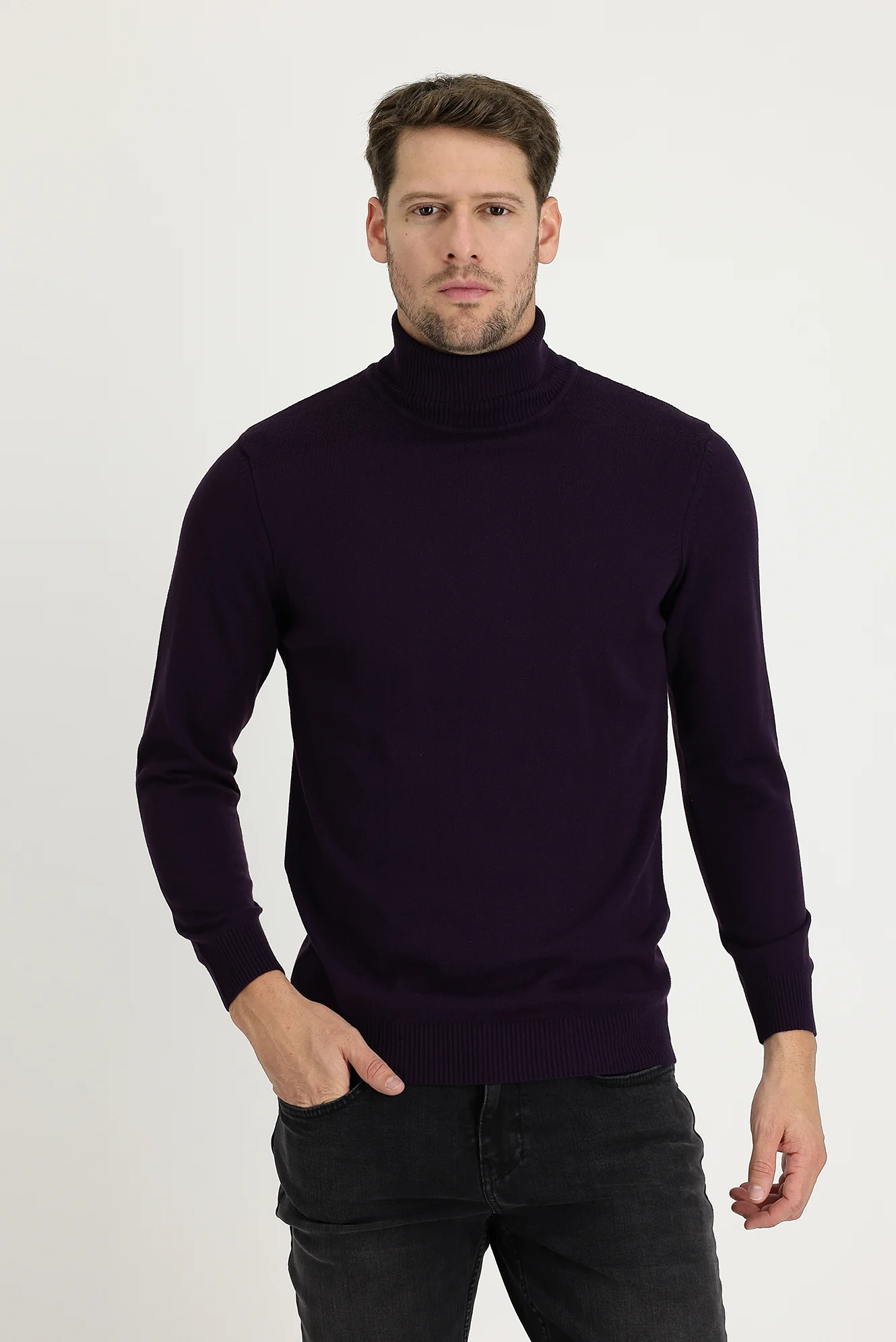 Mürdüm Balıkçı Yaka Slim Fit Dar Kesim Desenli Triko Kazak - Image 2