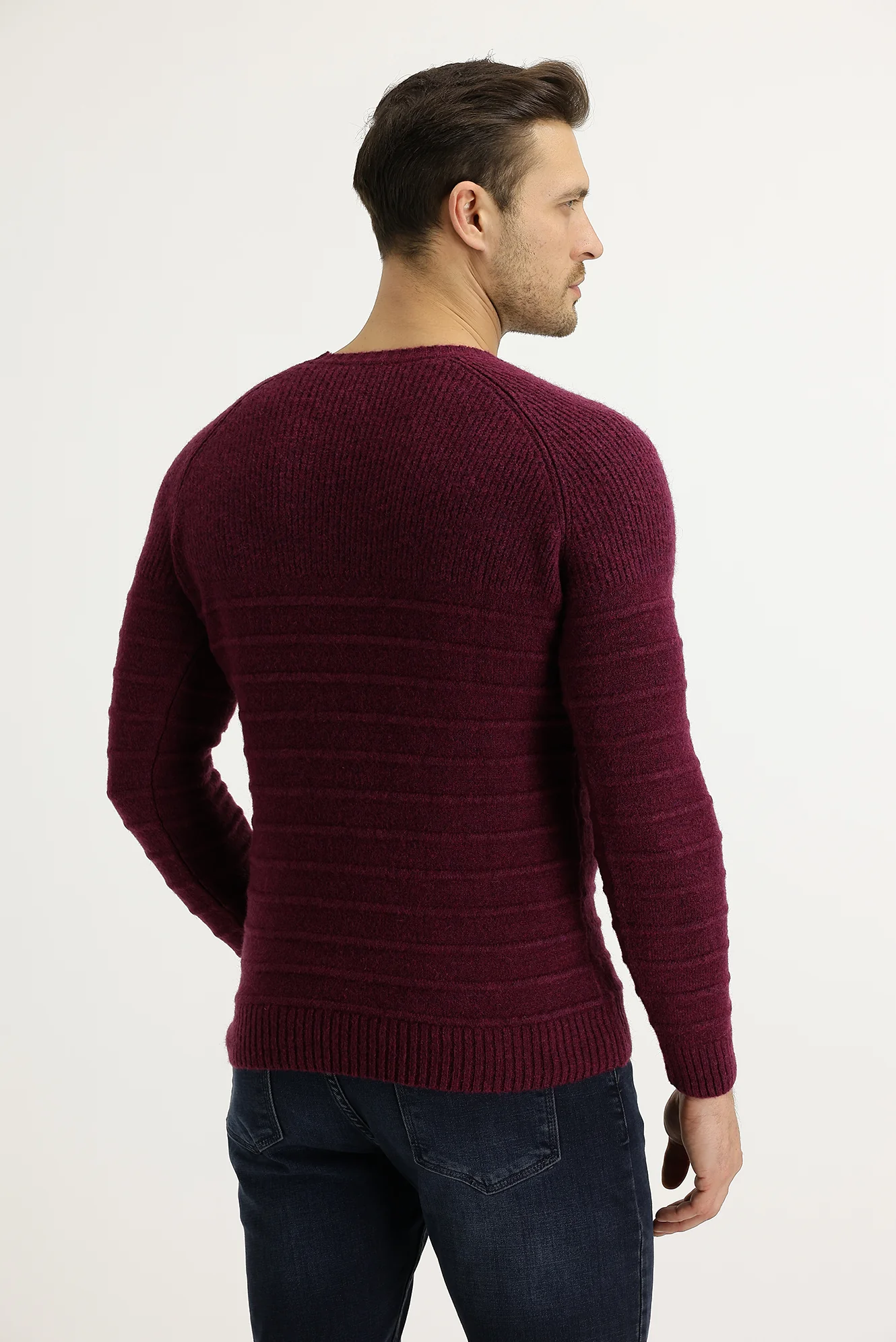 Mürdüm Bisiklet Yaka Slim Fit Dar Kesim Yünlü Desenli Triko Kazak - Image 3