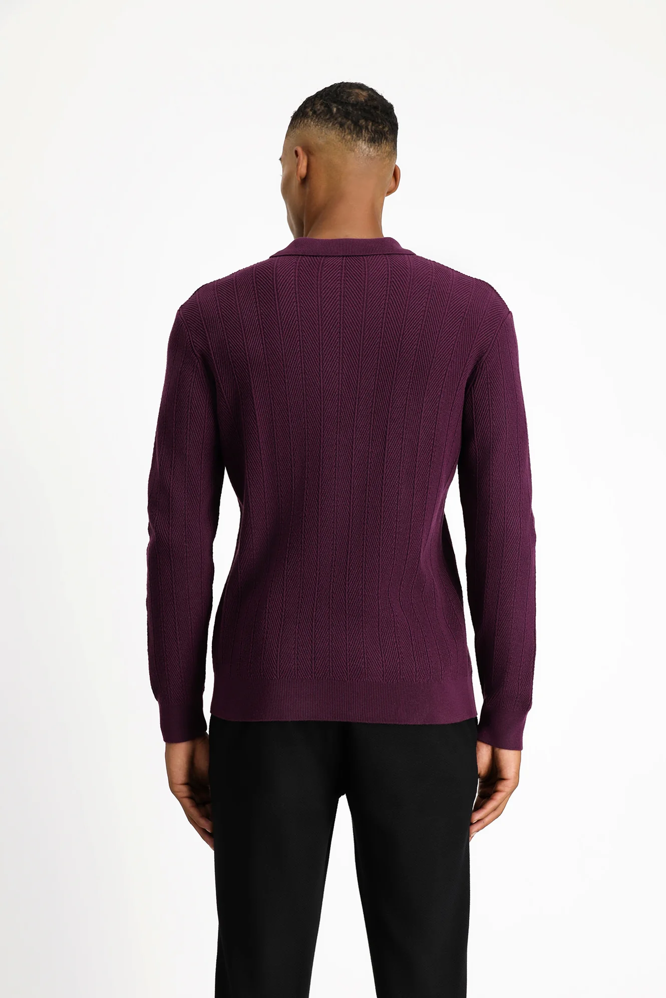 Mürdüm Polo Yaka Düğmeli Slim Fit Desenli Pamuklu Triko Kazak - Image 4