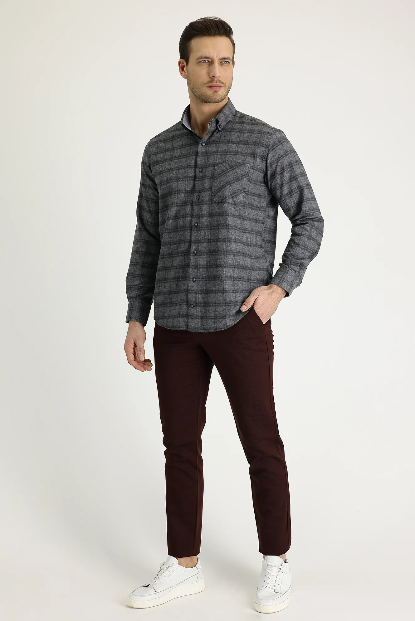 Mürdüm Slim Fit Dar Kesim Likralı Kanvas / Chino Pantolon