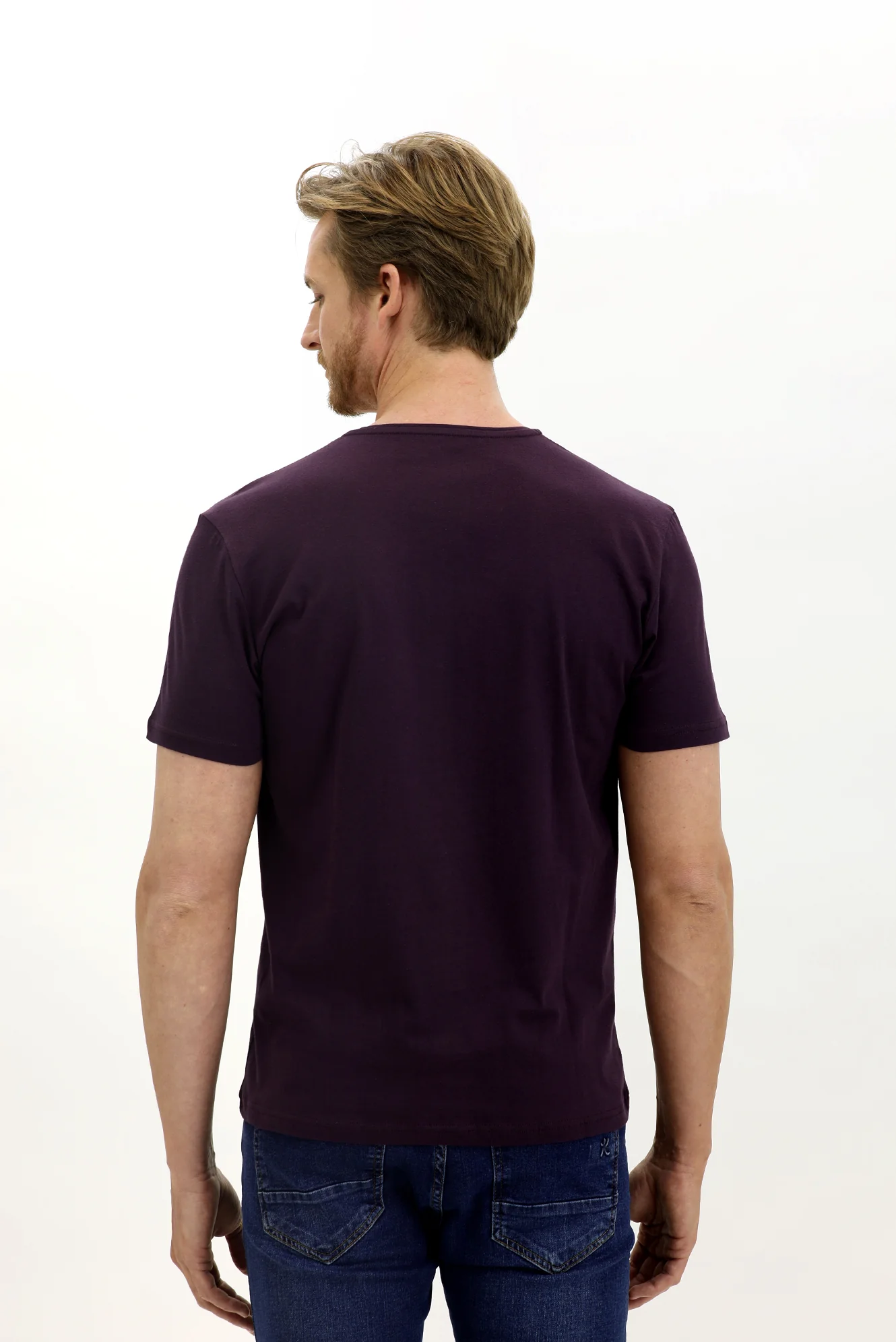 Mürdüm V Yaka Slim Fit Dar Kesim Pamuk Tişört - Image 4