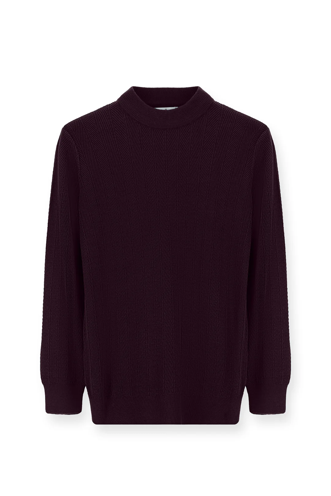 Mürdüm Yarım Balıkçı Yaka Slim Fit Çizgili Pamuklu Triko Kazak