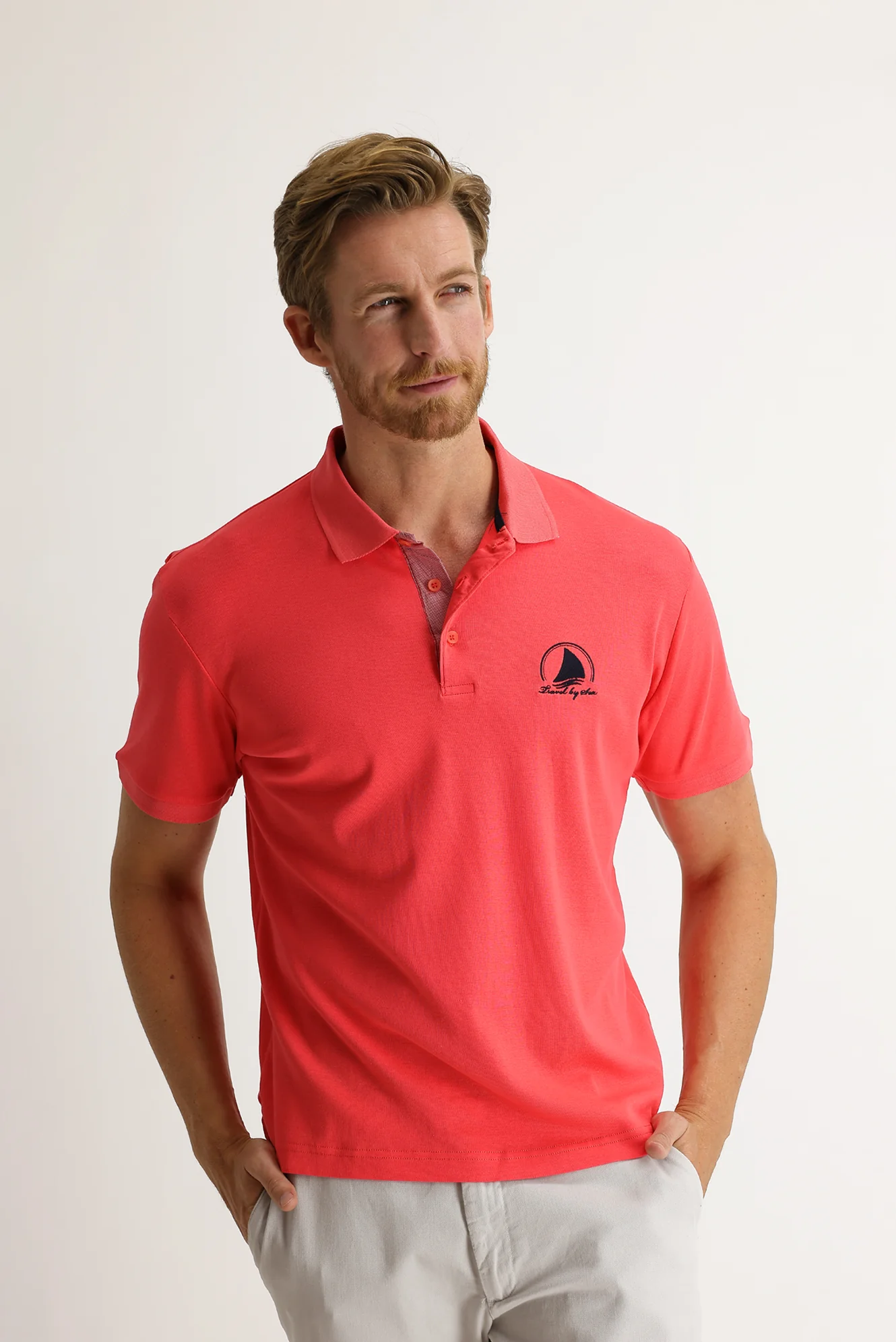Nar Çiçeği Polo Yaka Slim Fit Dar Kesim Tişört - Image 2