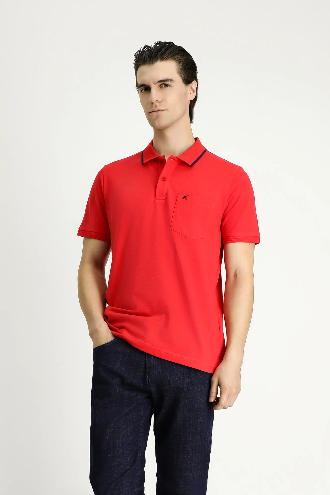 Nar Çiçeği Slim Fit Dar Kesim Desenli Nakışlı Pamuk Polo Yaka Tişört