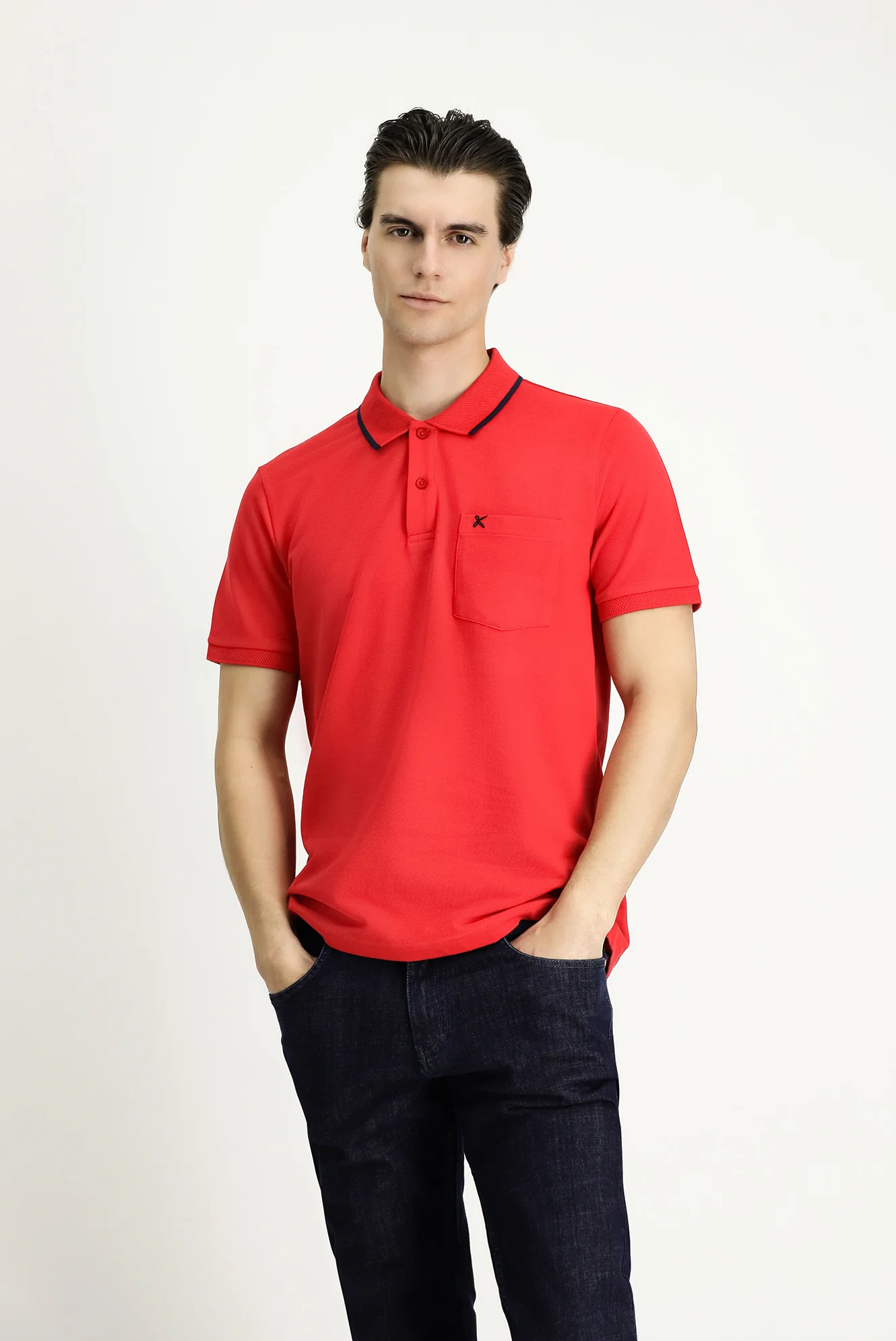Nar Çiçeği Slim Fit Dar Kesim Desenli Nakışlı Pamuk Polo Yaka Tişört - Image 3