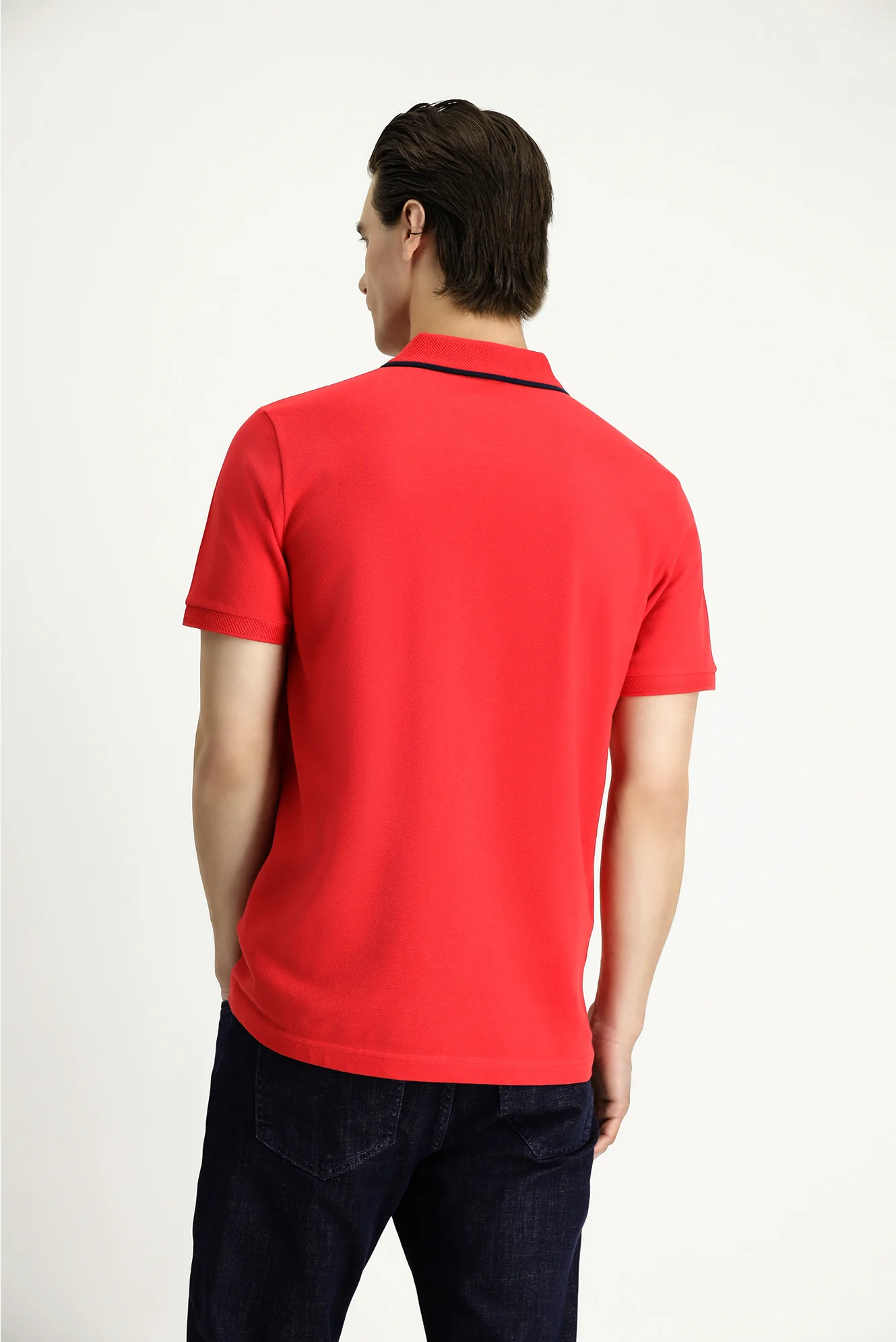 Nar Çiçeği Slim Fit Dar Kesim Desenli Nakışlı Pamuk Polo Yaka Tişört - Image 4