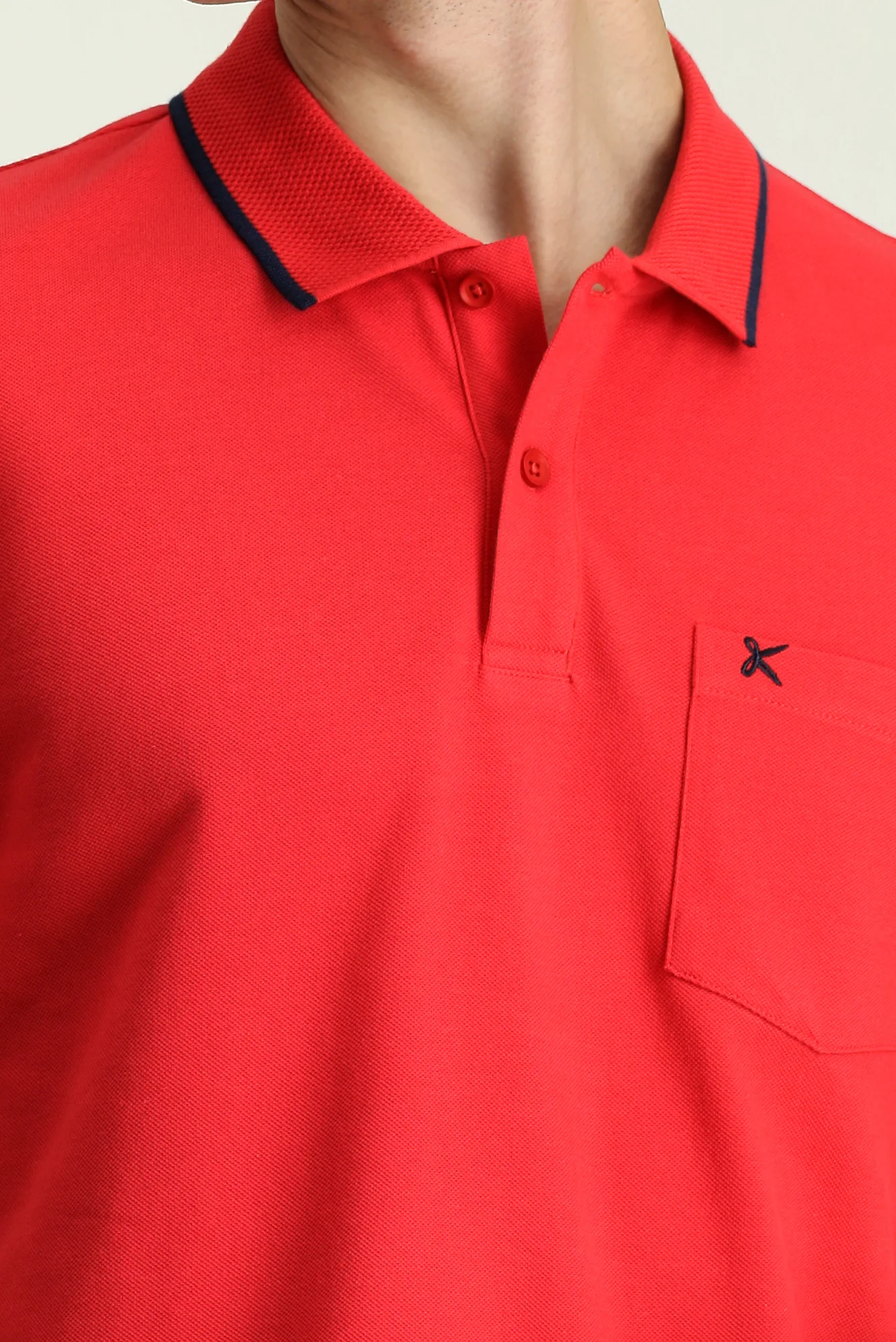Nar Çiçeği Slim Fit Dar Kesim Desenli Nakışlı Pamuk Polo Yaka Tişört - Image 5