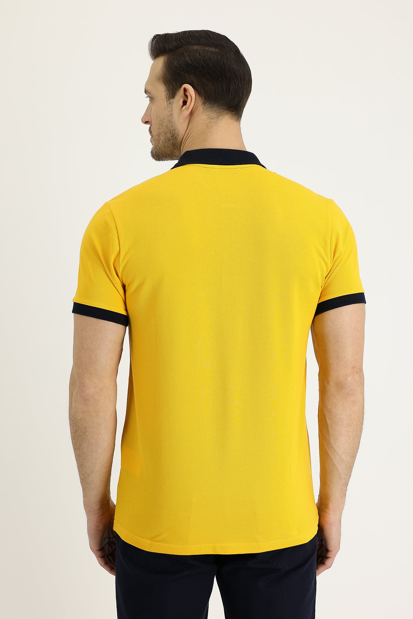 Neon Sarı Polo Yaka Slim Fit Dar Kesim Desenli Pamuk Tişört - Image 3