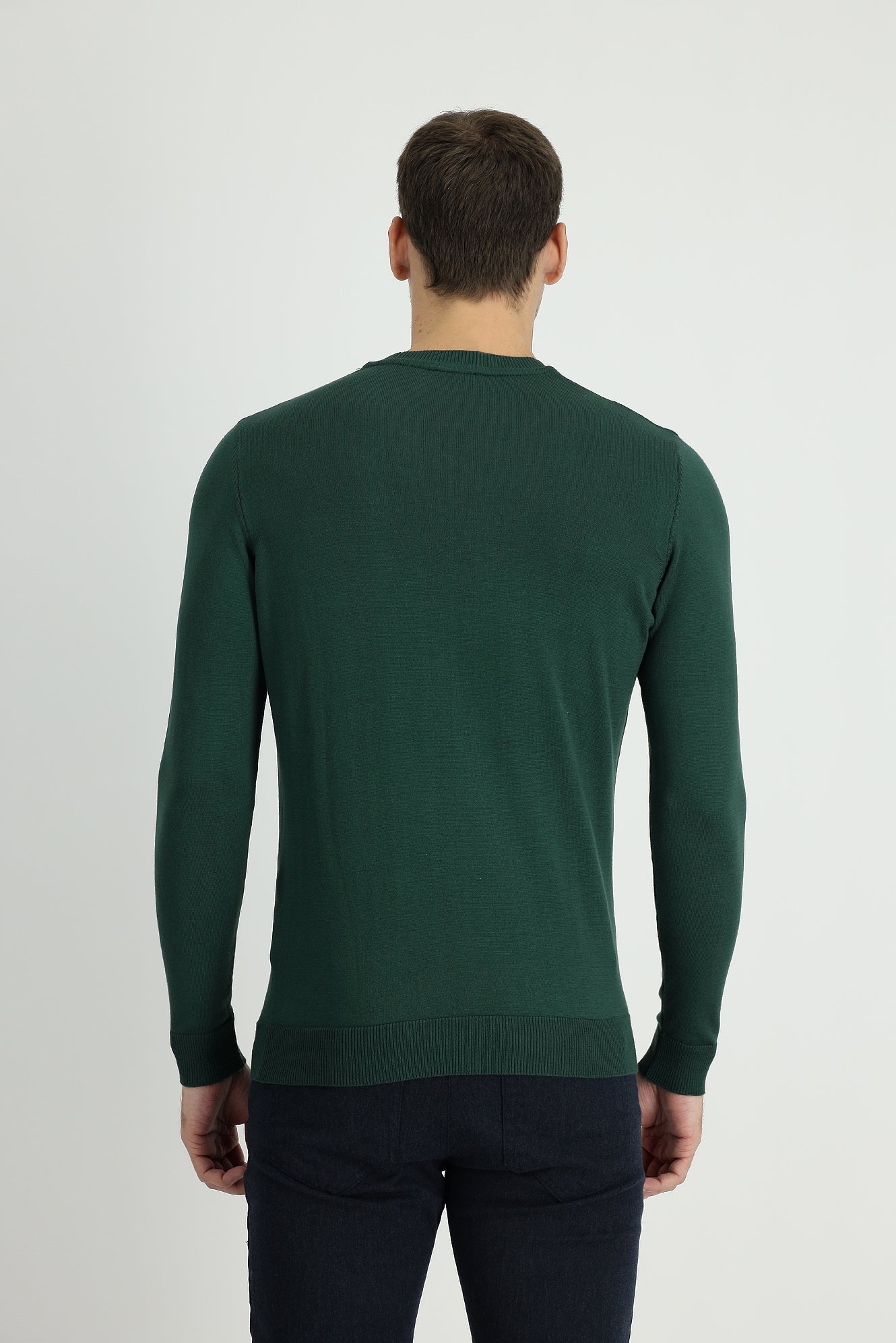 Orman Yeşili Bisiklet Yaka Slim Fit Dar Kesim Desenli Pamuklu Triko Kazak - Image 3