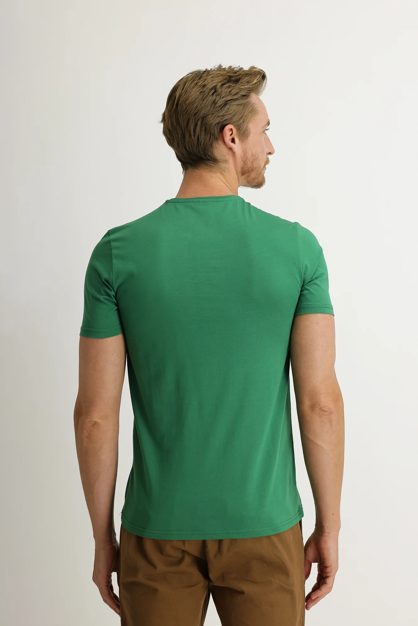 Orman Yeşili Bisiklet Yaka Slim Fit Dar Kesim Pamuk Tişört - Image 5