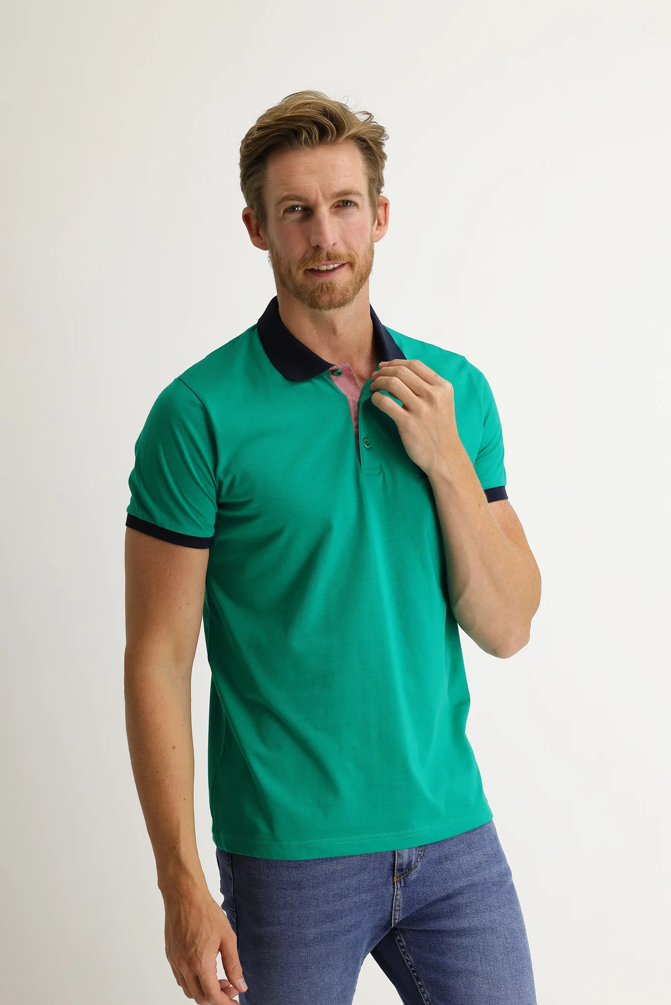 Orman Yeşili Polo Yaka Slim Fit Dar Kesim Desenli Tişört - Image 2