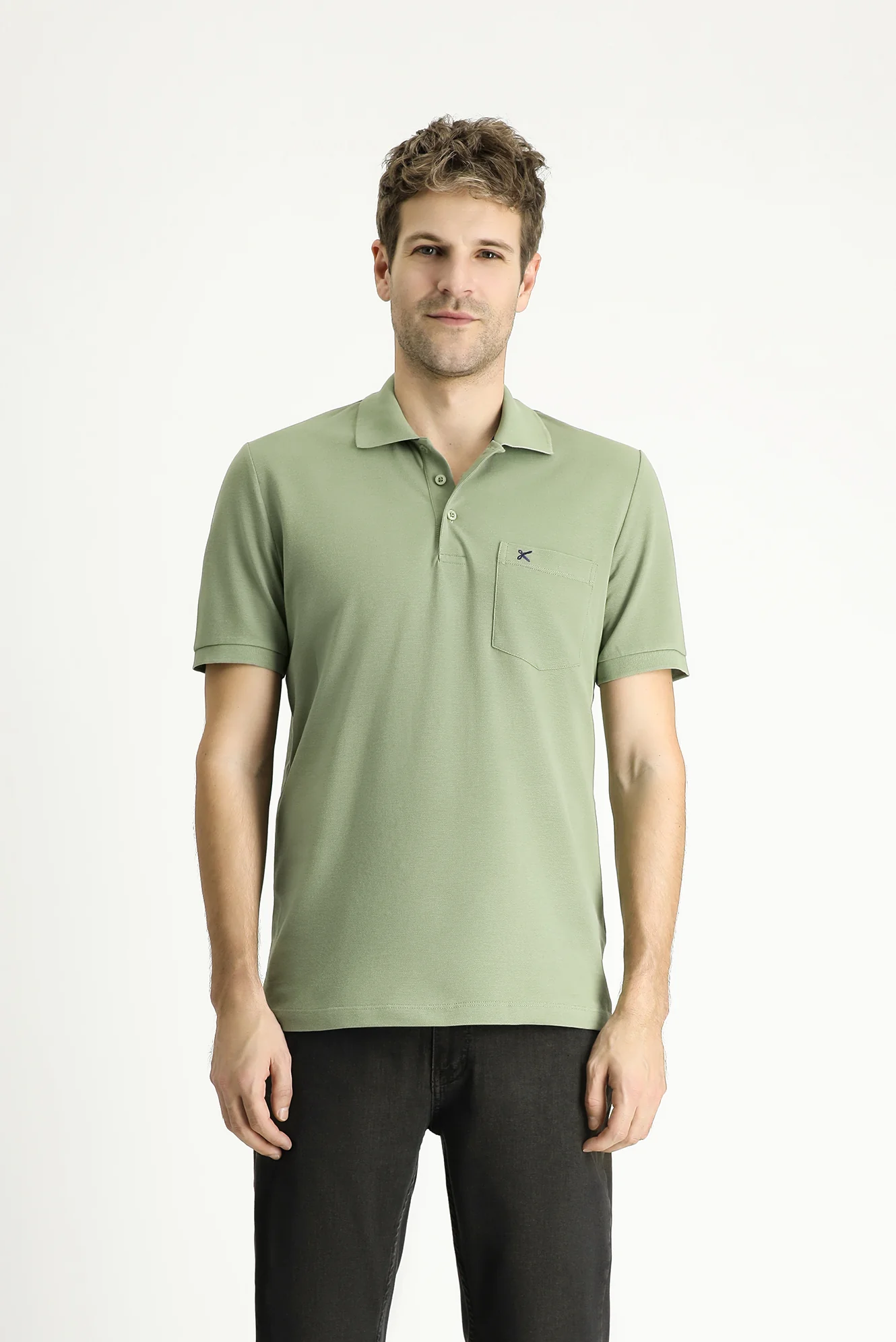 Orman Yeşili Regular Fit Nakışlı Pamuk Polo Yaka Tişört - Image 2
