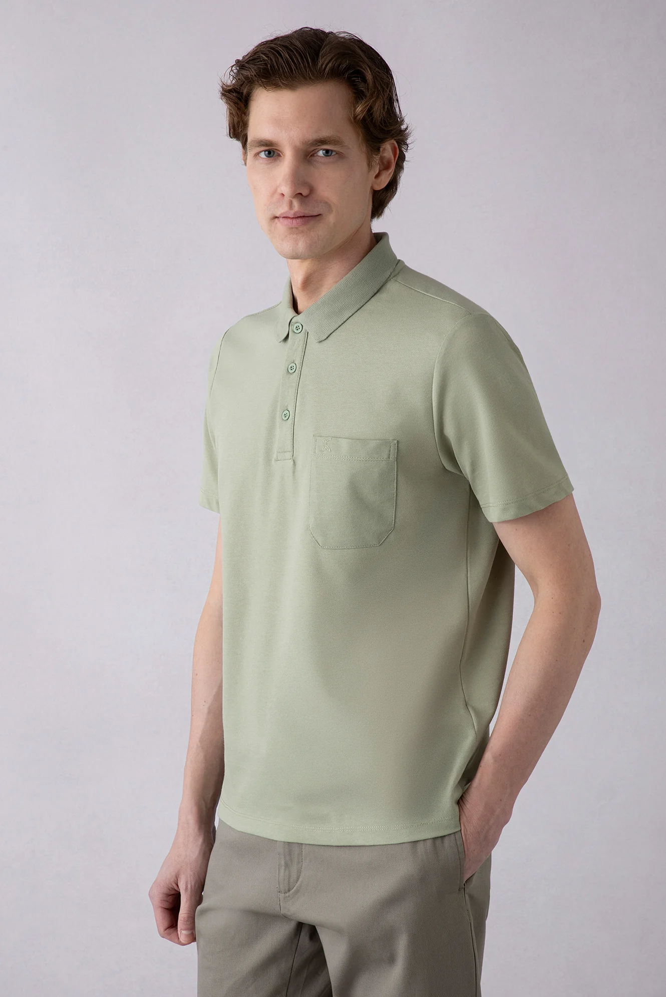 Orman Yeşili Regular Fit Pamuklu Nakışlı Cepli Polo Yaka Tişört - Image 2