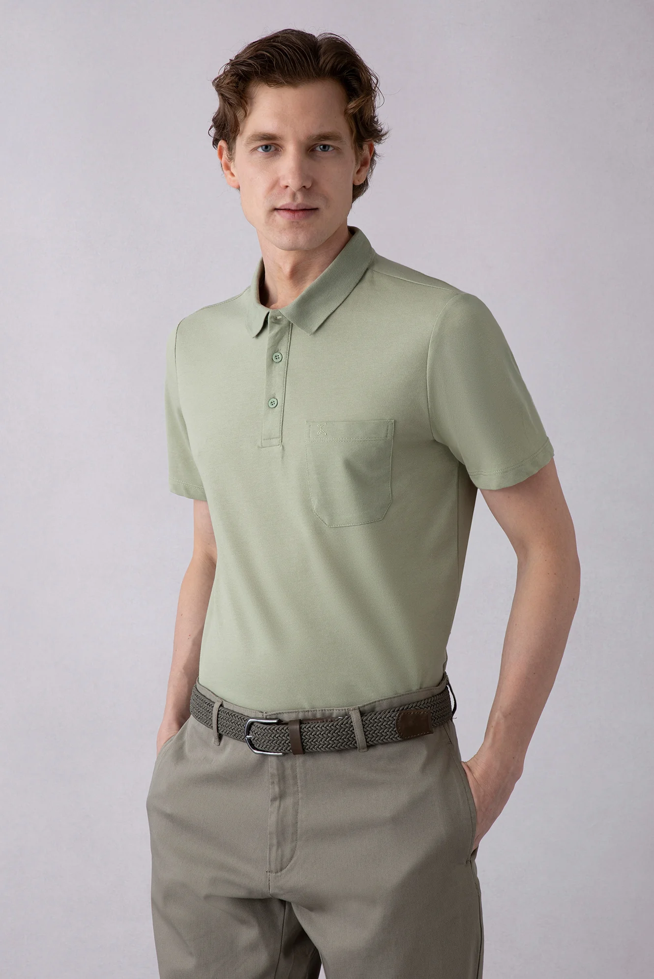 Orman Yeşili Regular Fit Pamuklu Nakışlı Cepli Polo Yaka Tişört - Image 5