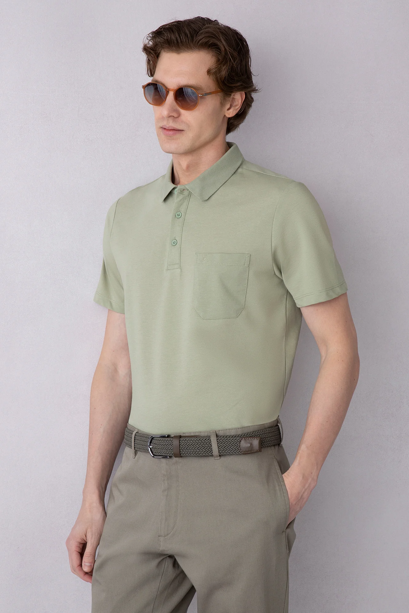 Orman Yeşili Regular Fit Pamuklu Nakışlı Cepli Polo Yaka Tişört - Image 6