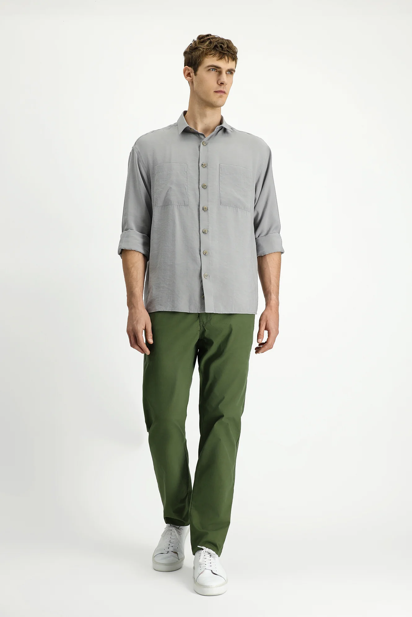 Orman Yeşili Relaxed Fit Rahat Kesim Likralı Kanvas / Chino Pantolon - Image 2