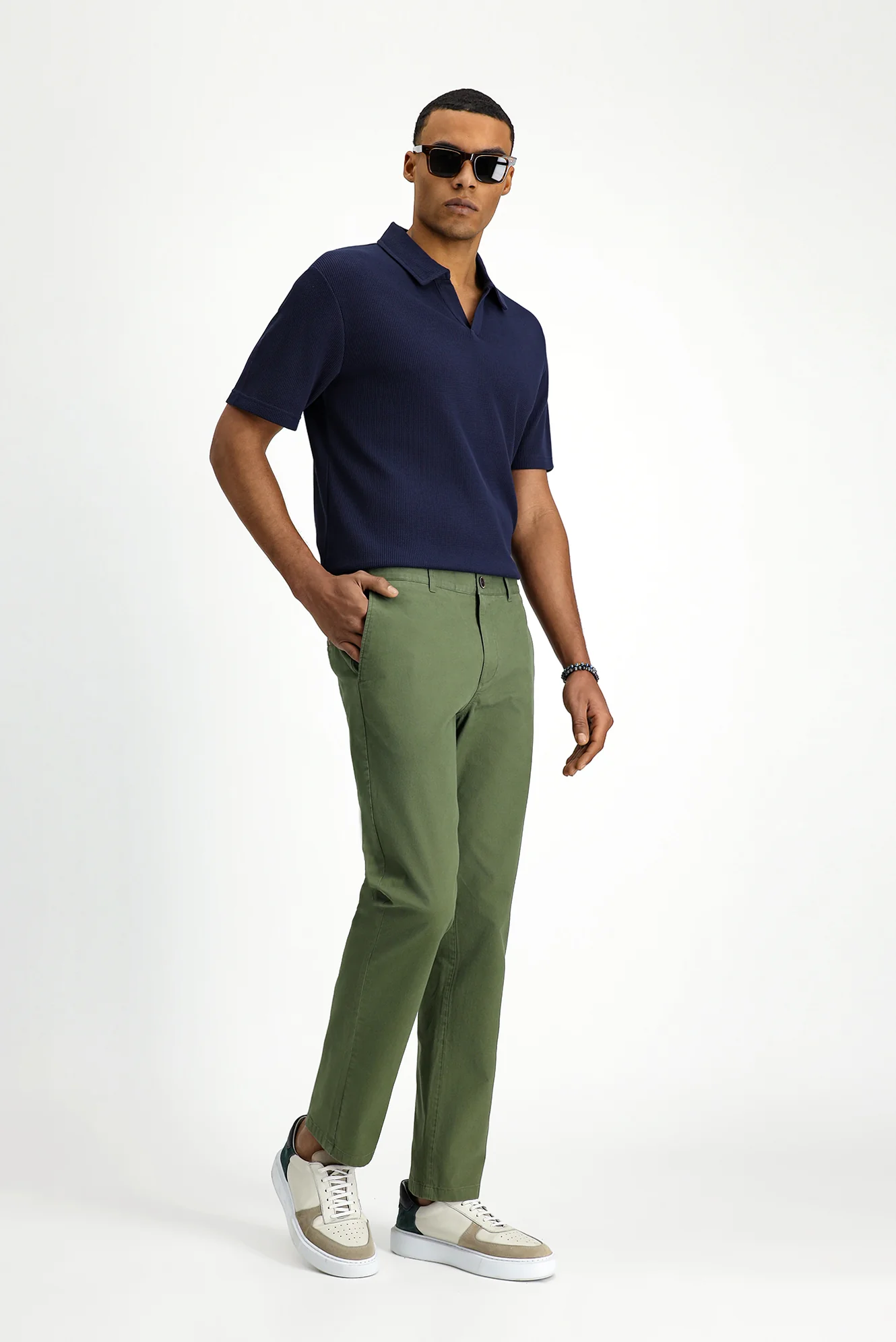 Orman Yeşili Relaxed Fit Rahat Kesim Likralı Kanvas / Chino Pantolon