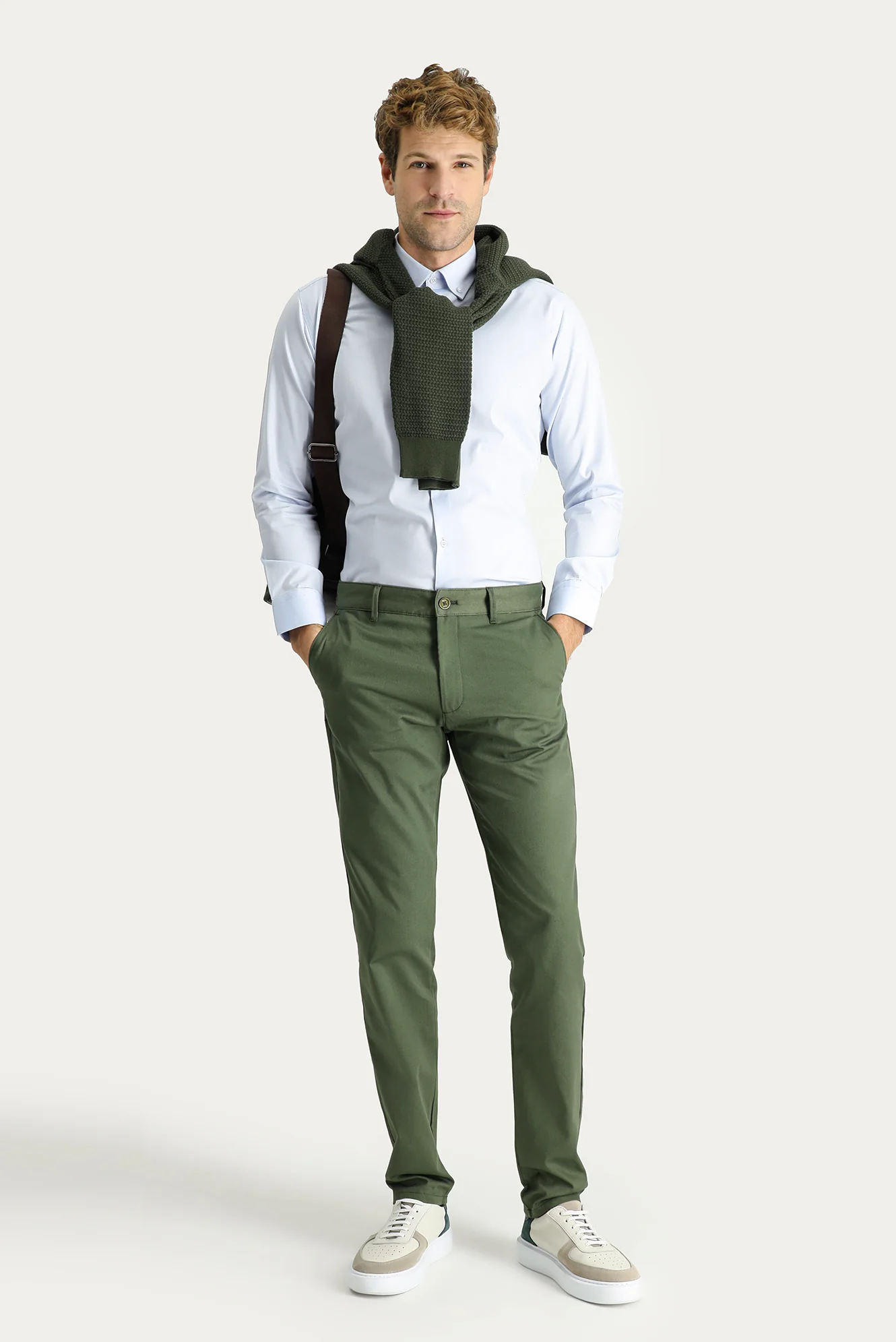 Orman Yeşili Slim Fit Dar Kesim Likralı Kanvas / Chino Pantolon