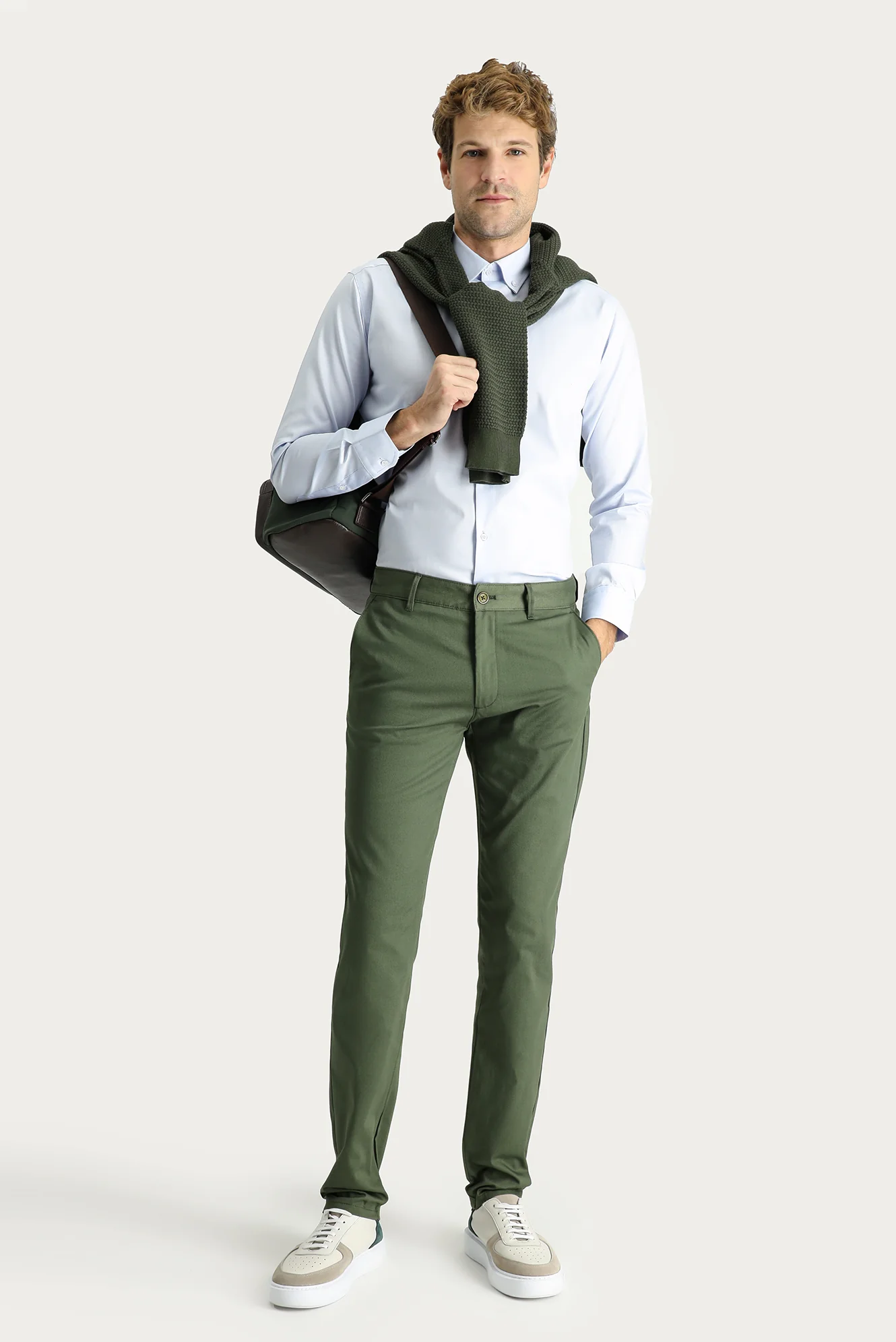 Orman Yeşili Slim Fit Dar Kesim Likralı Kanvas / Chino Pantolon - Image 2