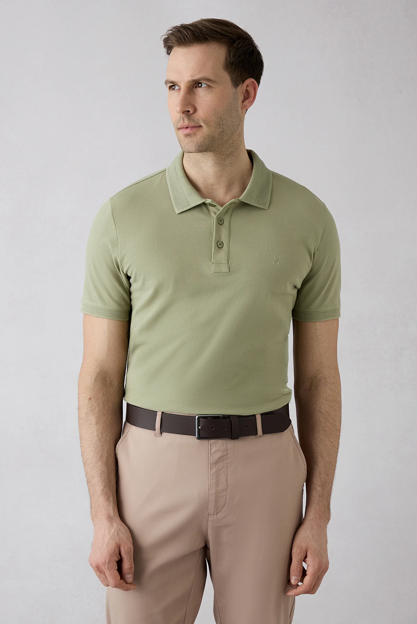 Orman Yeşili Kıvrılmaz Polo Yaka Slim Fit Dar Kesim Ribana Detaylı Pamuk Tişört - Image 6
