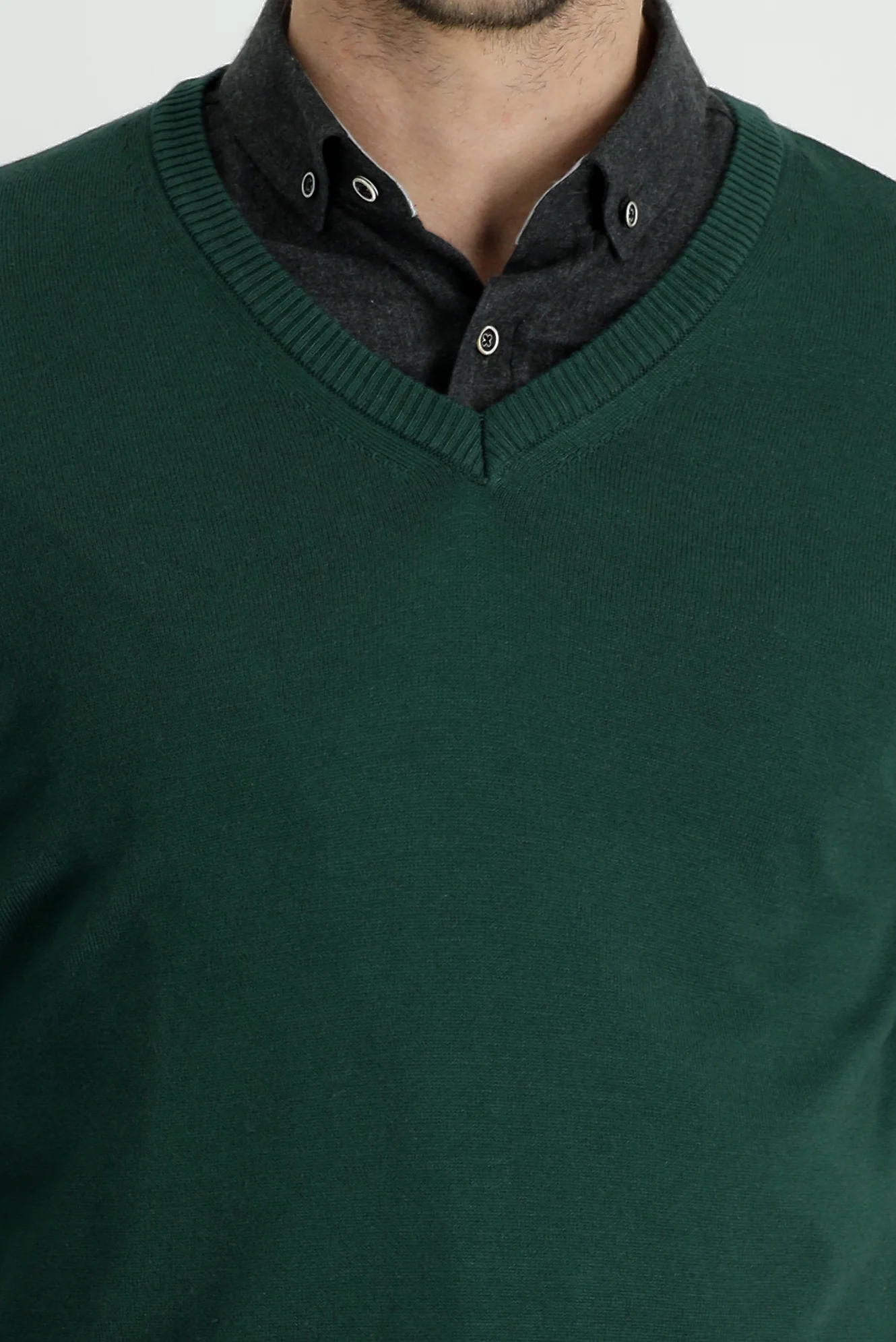 Orman Yeşili V Yaka Slim Fit Dar Kesim Pamuklu Triko Kazak - Image 4