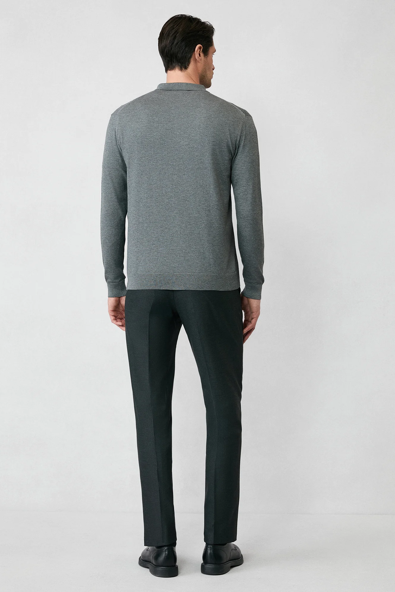 Orta Anrasit Melanj Regular Fit Düğmeli Polo Yaka Triko Kazak - Image 5