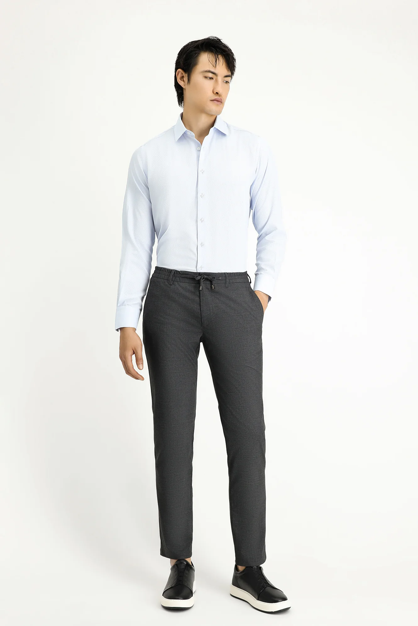 Orta Antrasit Regular Fit Standart Kesim Beli Bağcıklı Lastikli Pantolon - Image 2