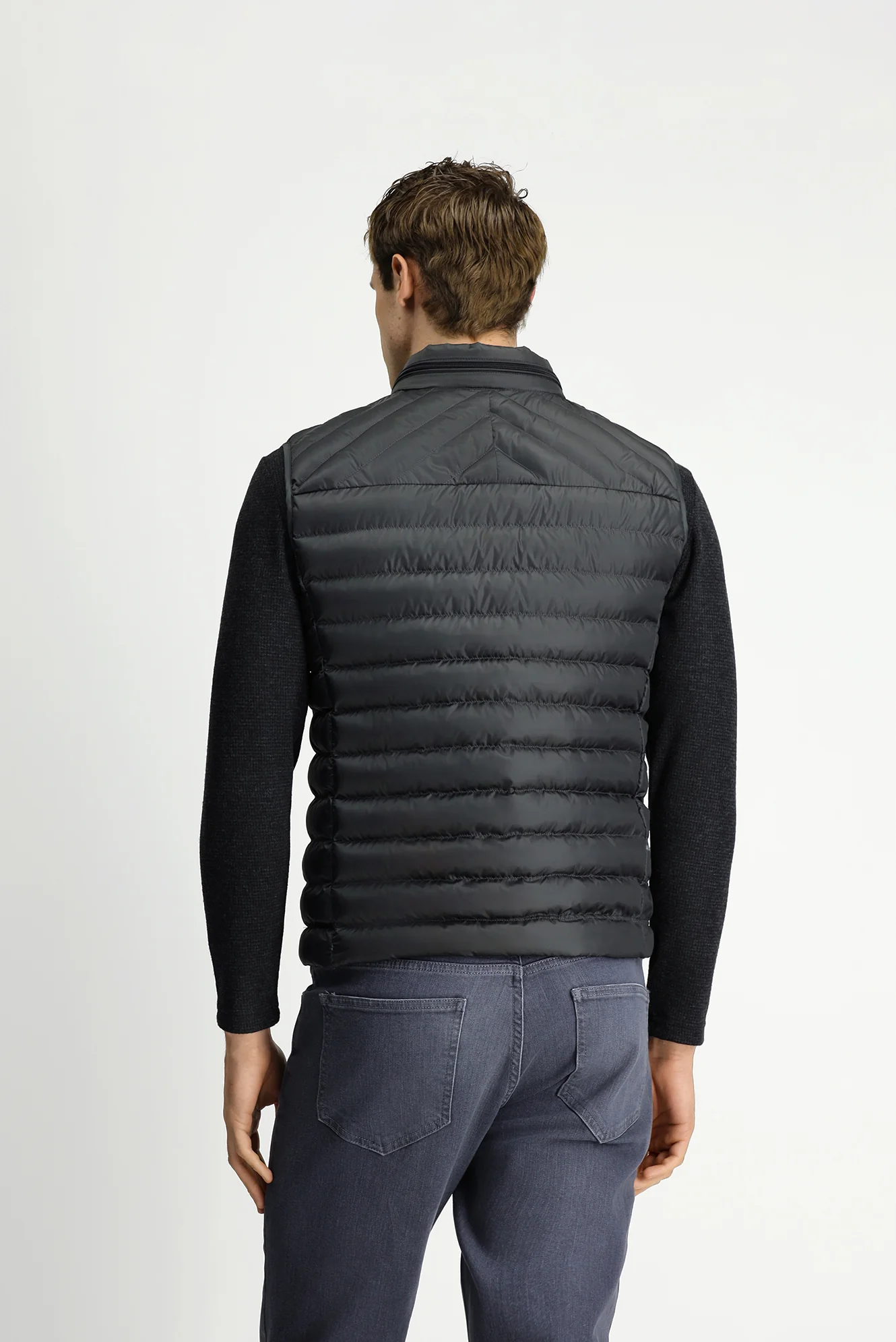 Orta Antrasit Slim Fit Dik Yaka Fermuarlı Kapitone Spor Yelek - Image 5