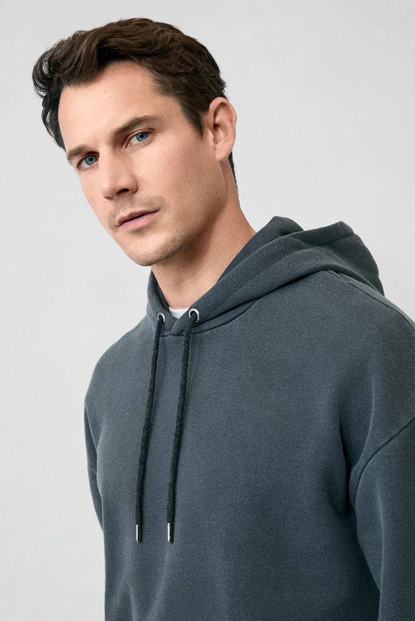 Orta Antrasit Kapüşonlu Oversize Ekstra Rahat Kesim Pamuk Sweatshirt - Image 4