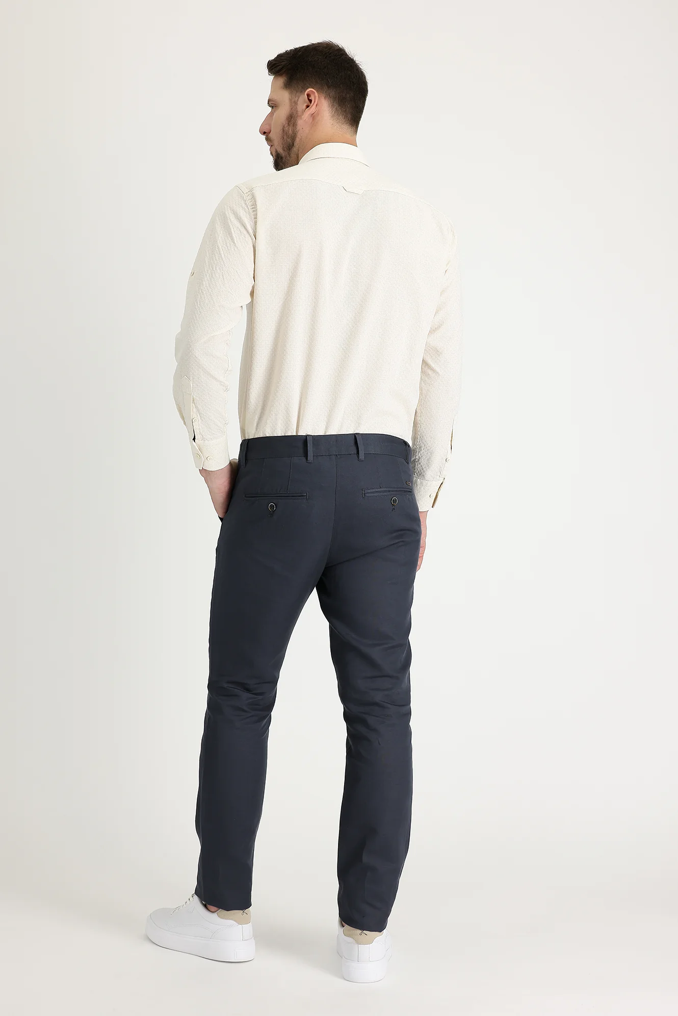 Orta Antrasit Regular Fit Standart Kesim Kanvas / Chino Keten Karışımlı Pantolon - Image 3