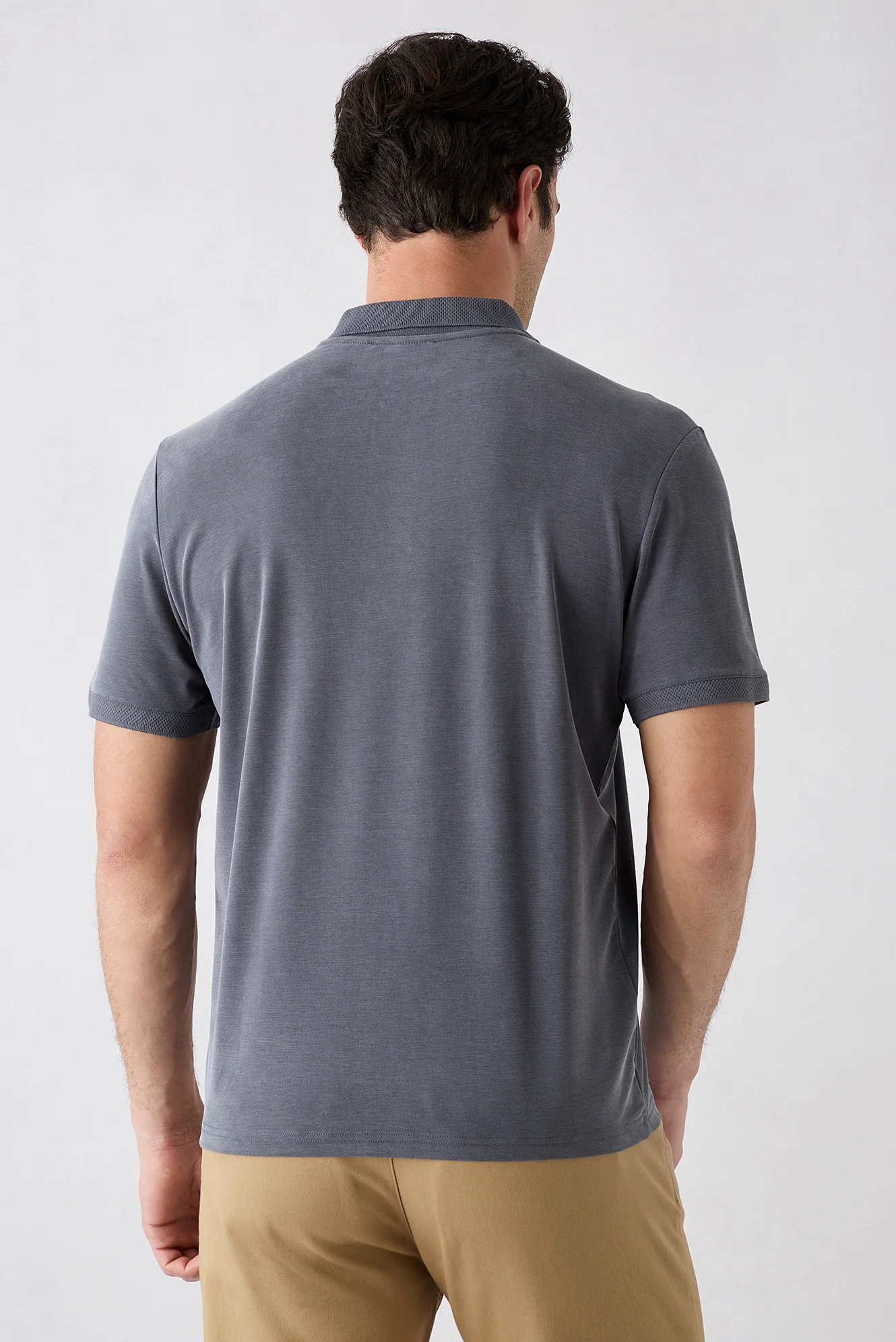 Orta Antrasit Regular Fit Çıtçıtlı Polo Yaka Ribana Detaylı Lyocell Karışımlı Tişört - Image 5
