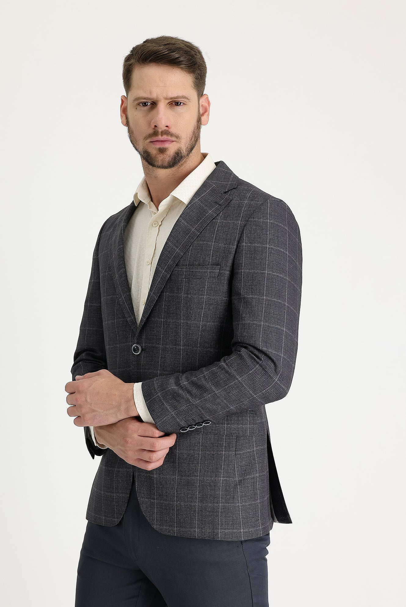 Orta Antrasit 4 Drop Relaxed Fit Rahat Kesim Desenli Ceket - Image 2