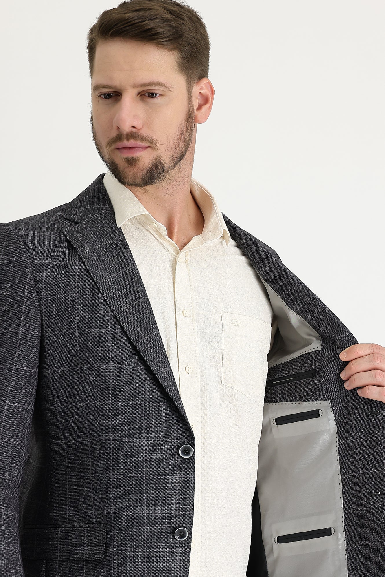 Orta Antrasit 4 Drop Relaxed Fit Rahat Kesim Desenli Ceket - Image 3