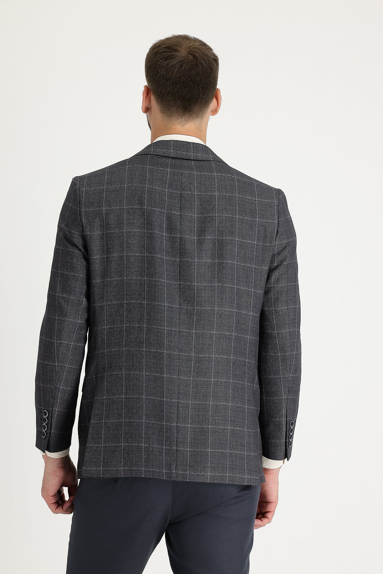 Orta Antrasit 4 Drop Relaxed Fit Rahat Kesim Desenli Ceket - Image 5