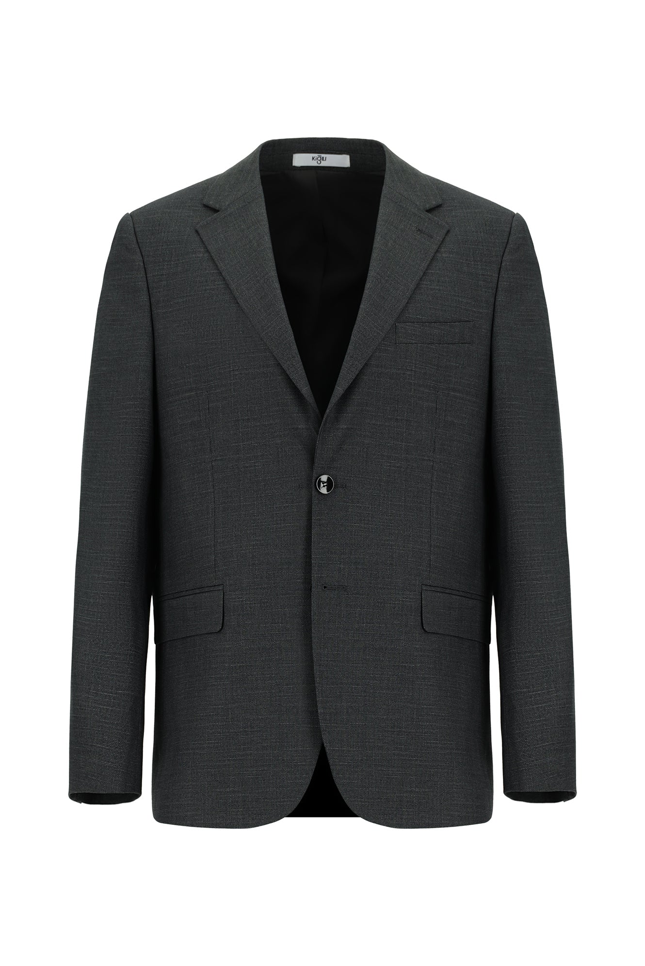 Orta Antrasit 4 Drop Relaxed Fit Rahat Kesim Desenli Takım Elbise - Image 2
