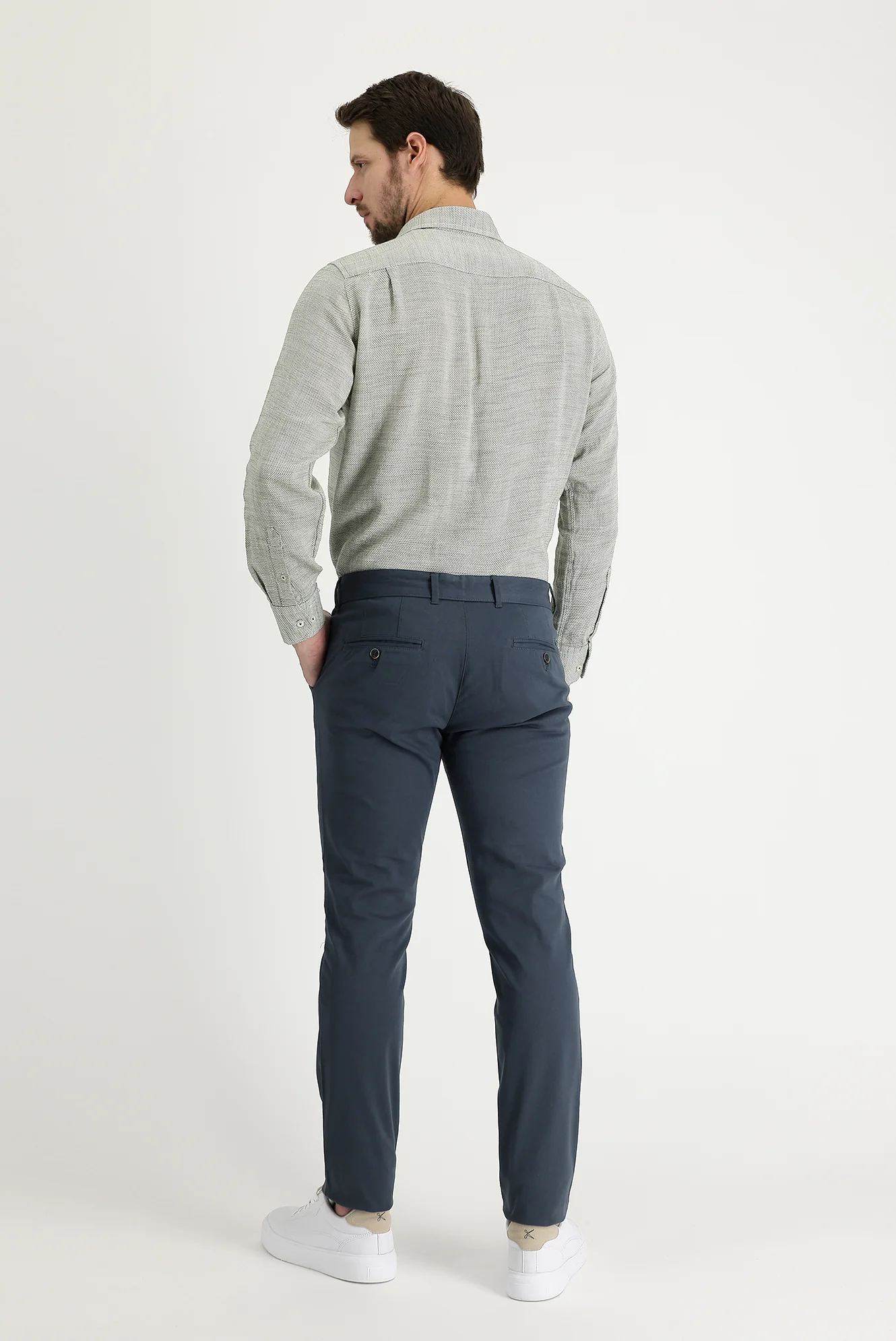 Orta Antrasit Relaxed Fit Rahat Kesim Likralı Kanvas / Chino Pantolon - Image 2