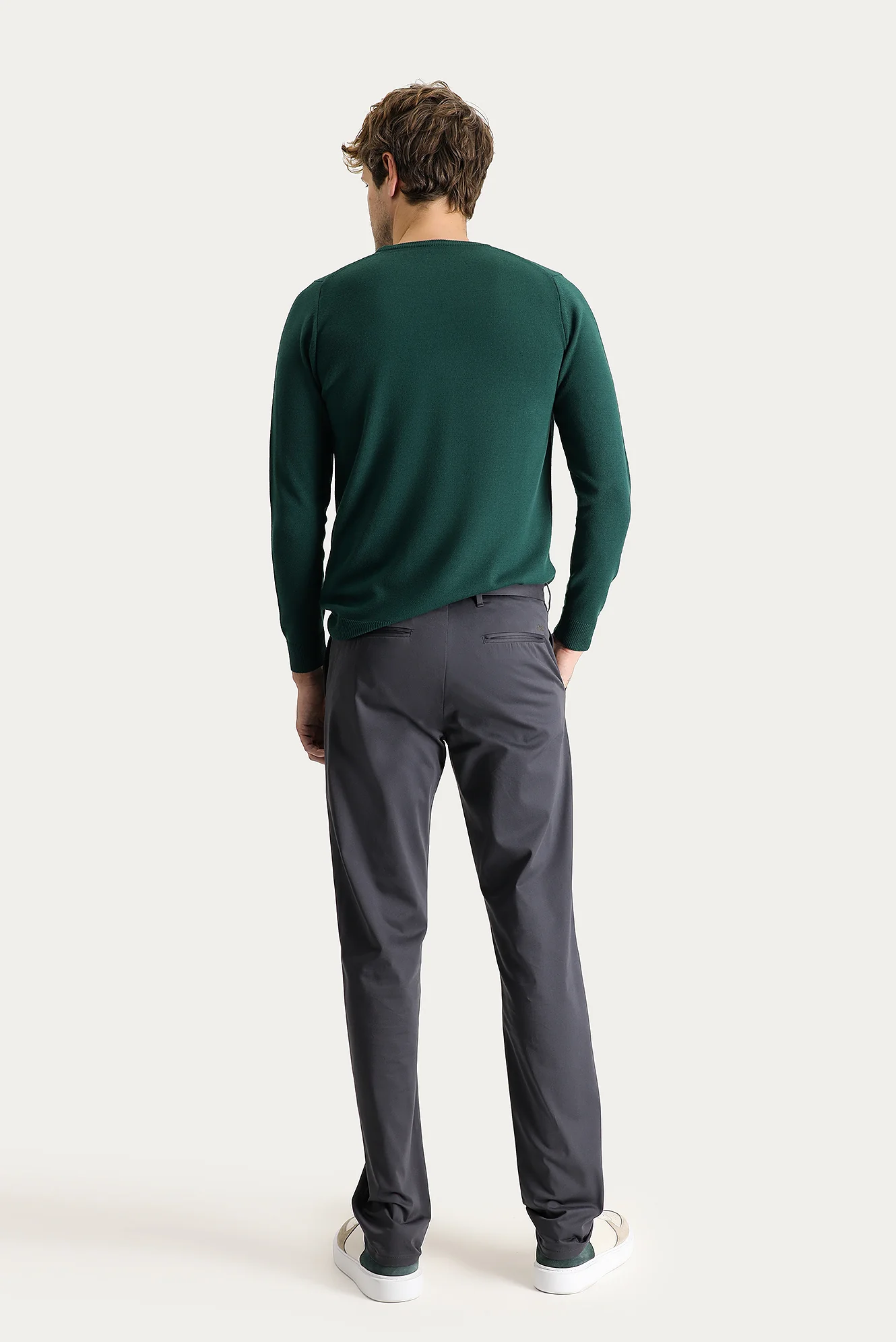 Orta Antrasit Relaxed Fit Rahat Kesim Likralı Saten Kanvas / Chino Pantolon - Image 4
