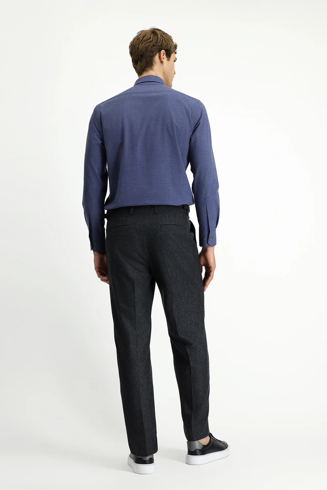 Orta Antrasit 4 Drop Relaxed Fit Rahat Kesim Tokalı Yünlü Flanel Klasik Pantolon - Image 3