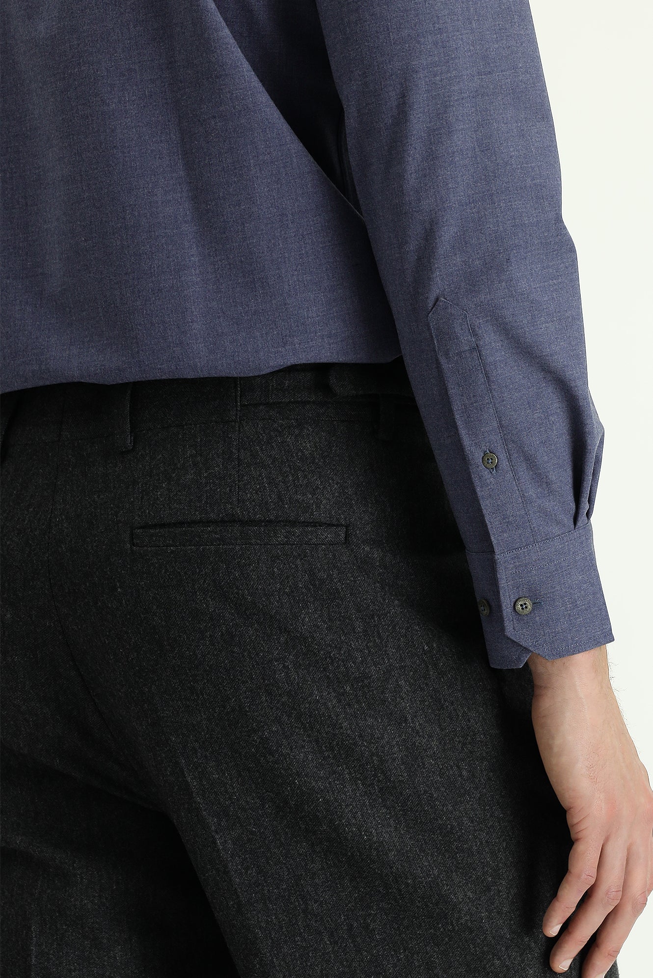 Orta Antrasit 4 Drop Relaxed Fit Rahat Kesim Tokalı Yünlü Flanel Klasik Pantolon - Image 5