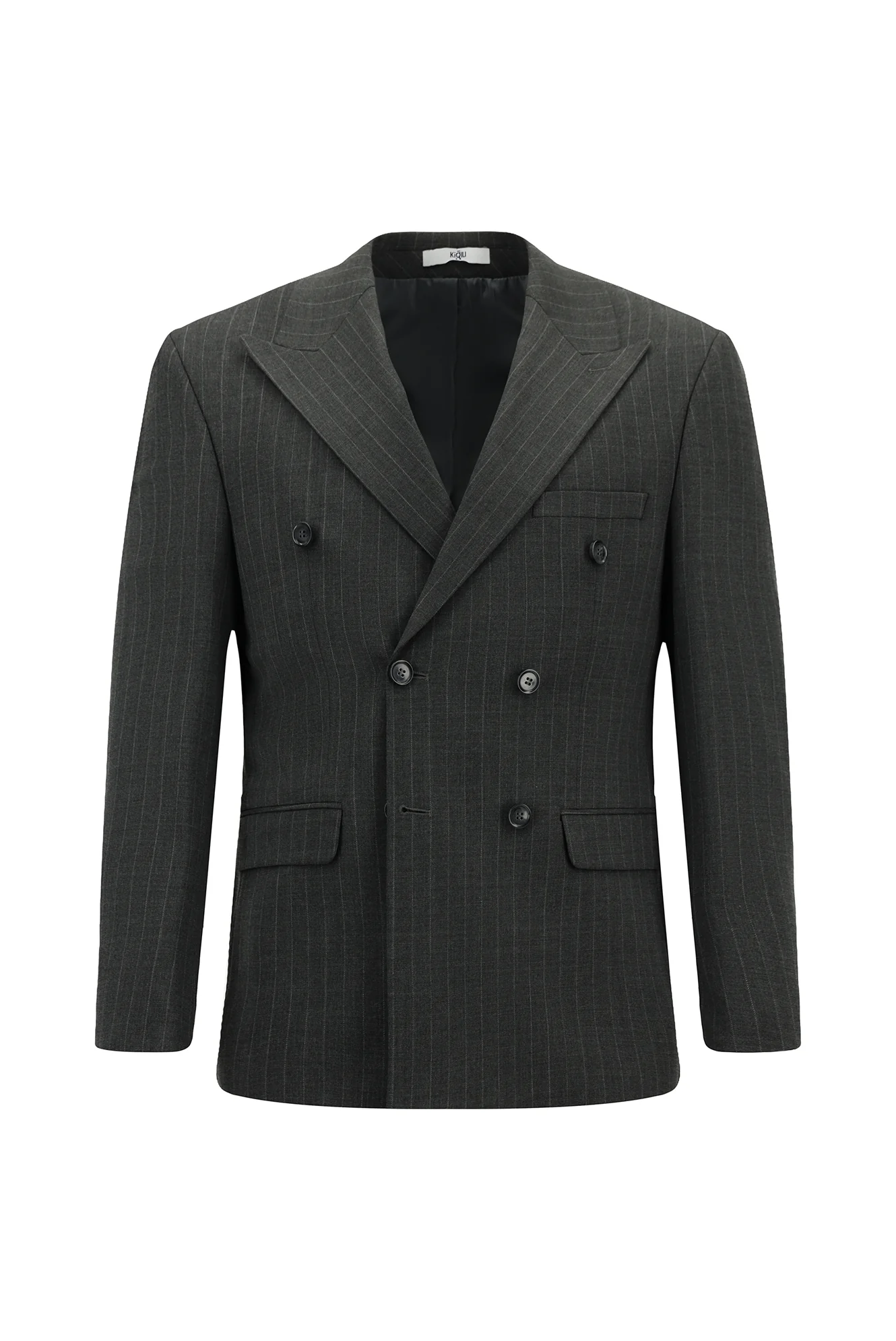 Orta Antrasit 7 Drop Slim Fit Dar Kesim Yünlü Çizgili Kruvaze Takım Elbise - Image 7