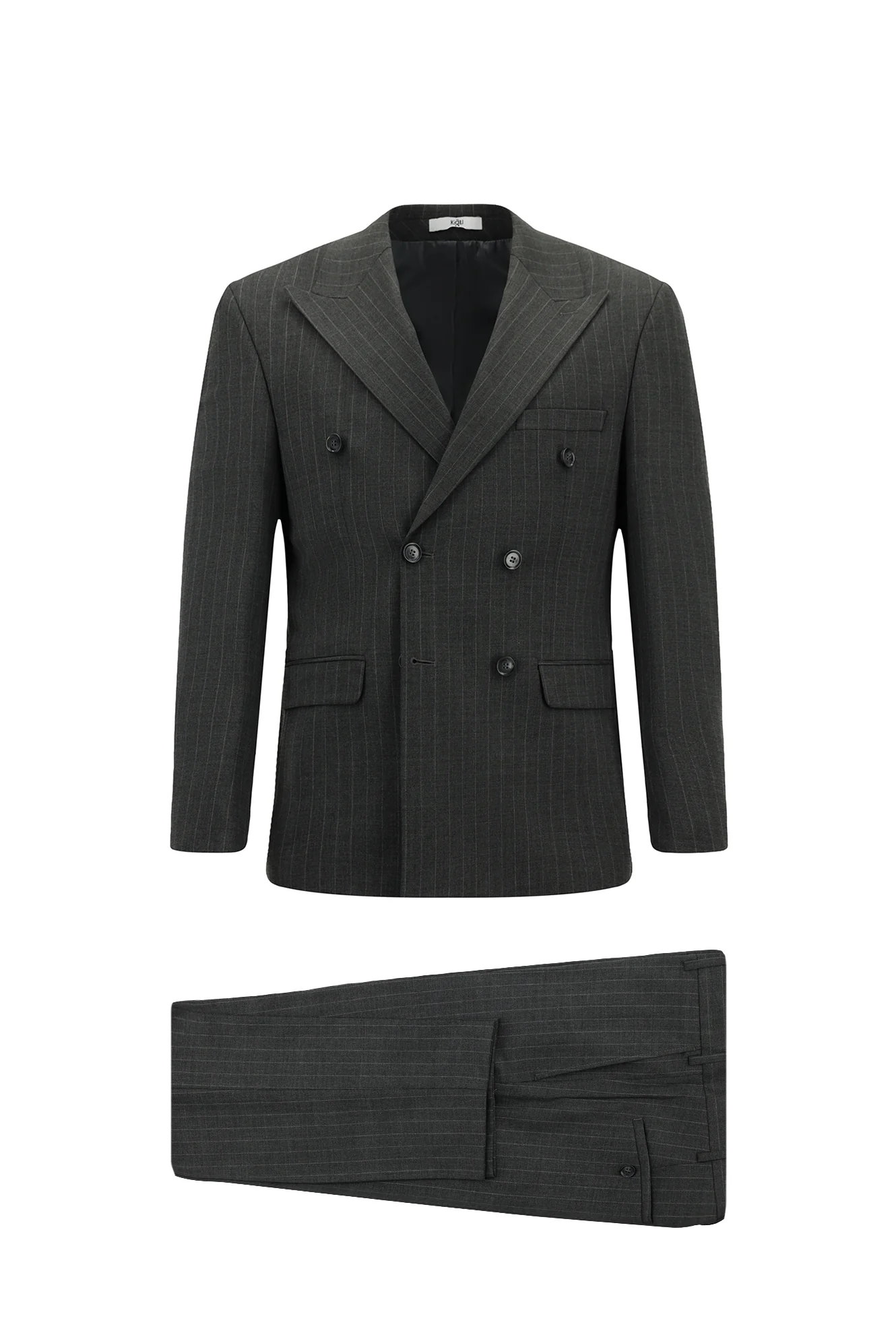 Orta Antrasit 7 Drop Slim Fit Dar Kesim Yünlü Çizgili Kruvaze Takım Elbise - Image 8