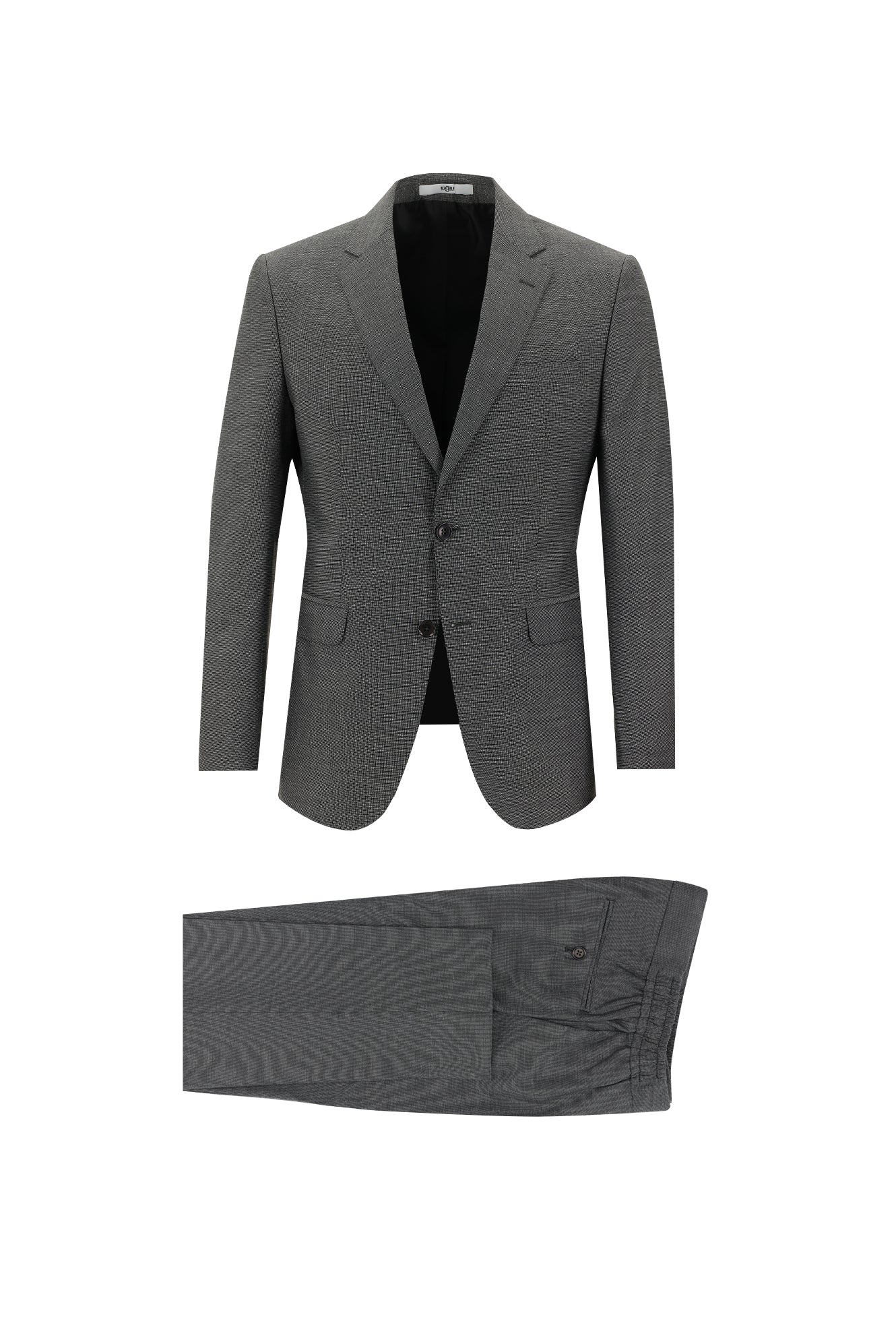 Orta Antrasit 7 Drop Slim Fit Dar Kesim Beli Lastikli İpli Desenli Takım Elbise