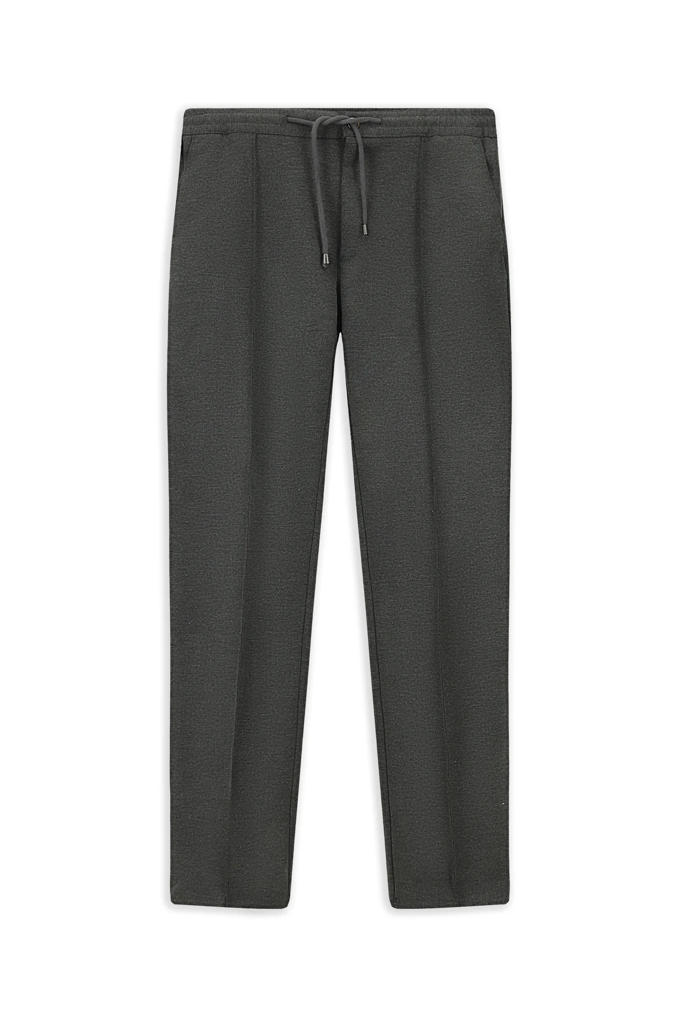 Orta Antrasit Slim Fit Dar Kesim Beli Lastikli İpli Likralı Örme Kanvas / Chino Pantolon - Image 7