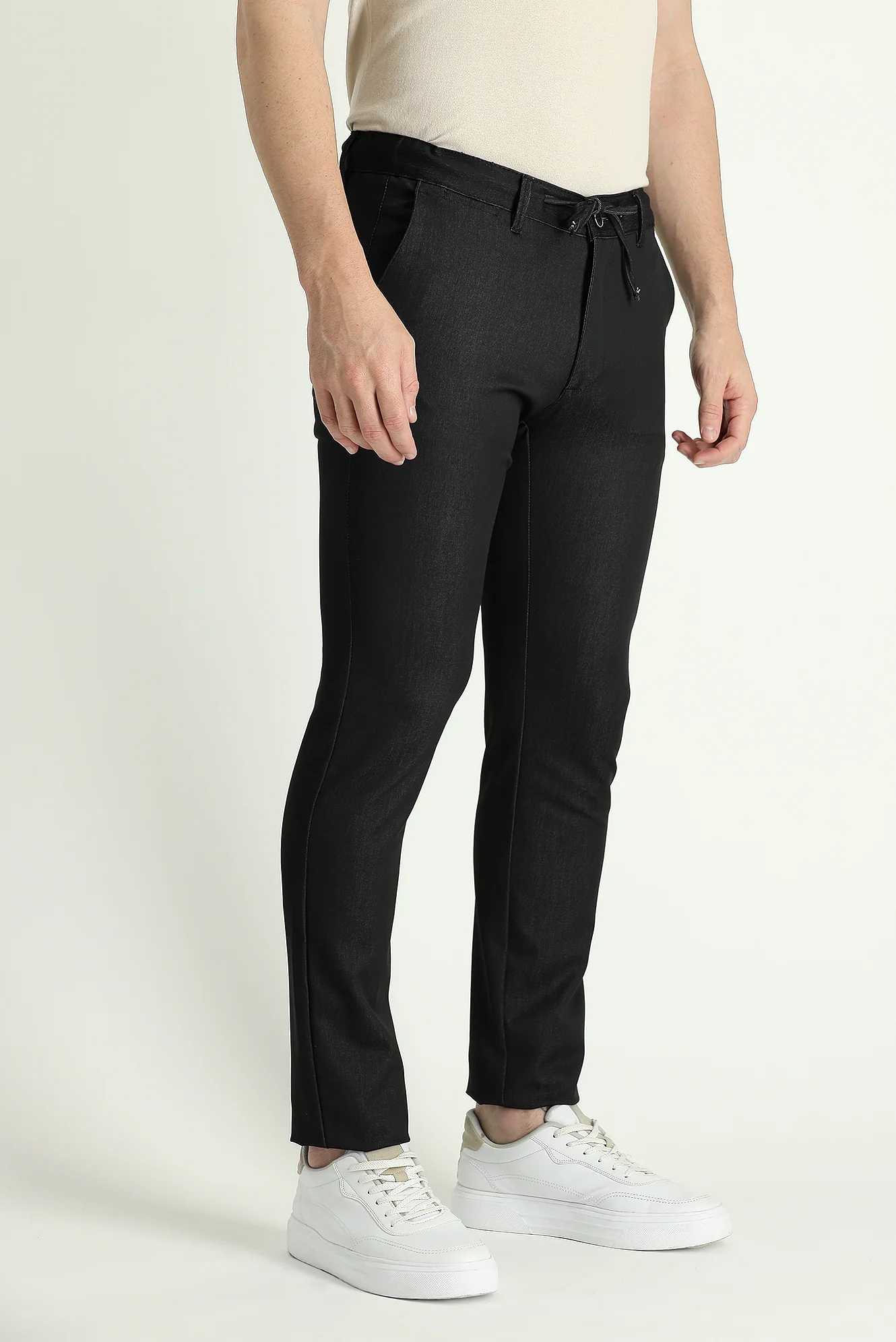Orta Antrasit Slim Fit Dar Kesim Beli Lastikli İpli Pantolon - Image 2