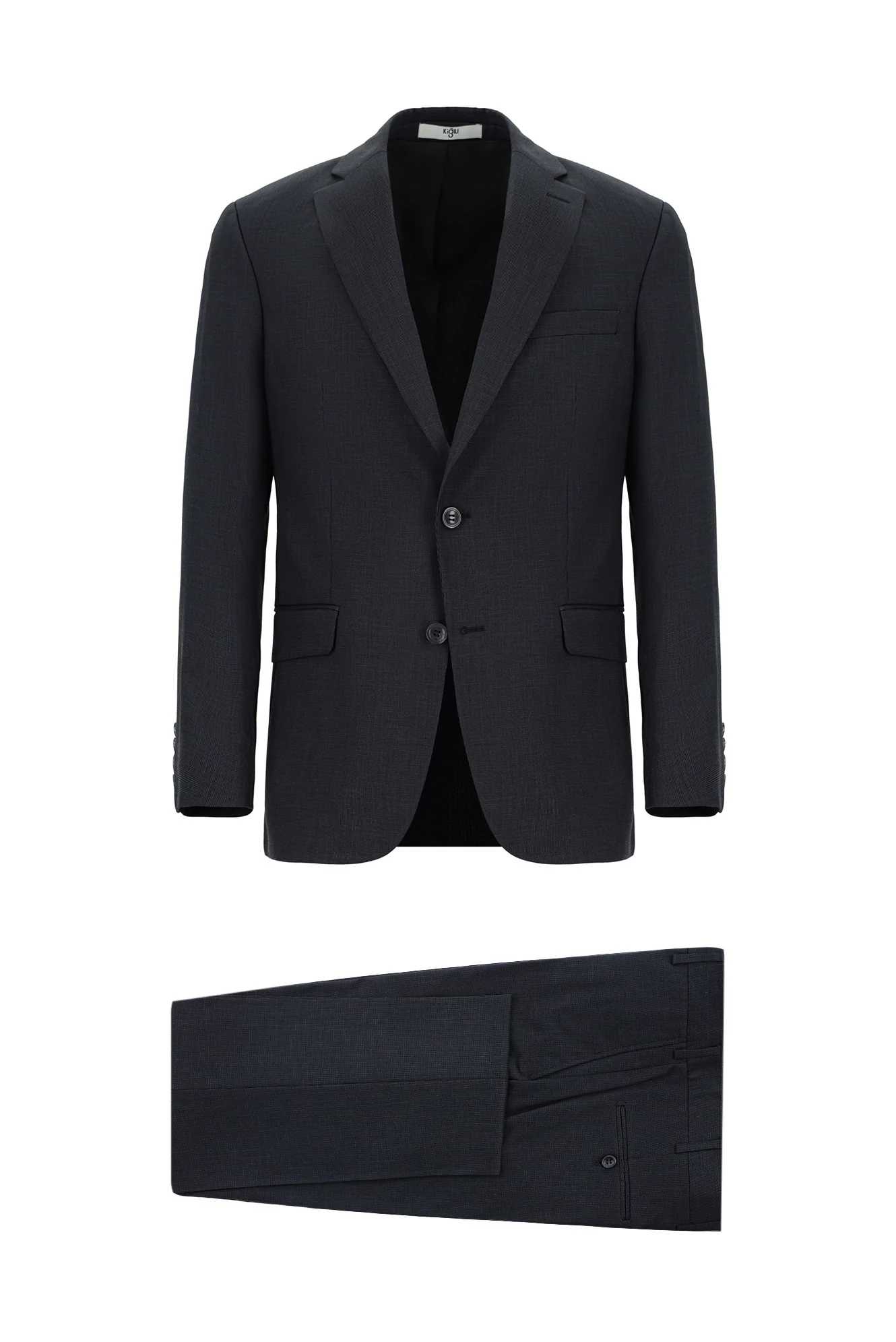 Orta Antrasit 7 Drop Slim Fit Dar Kesim Desenli Takım Elbise
