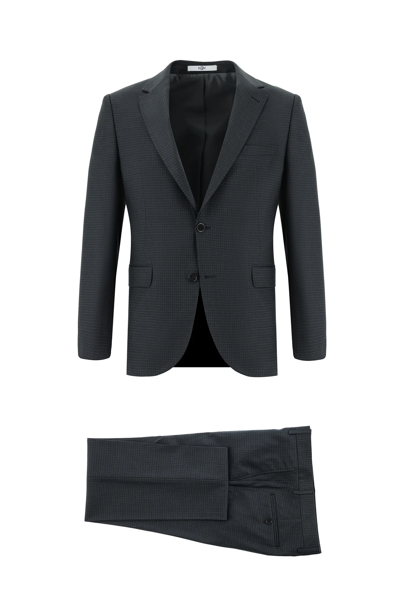 Orta Antrasit 7 Drop Slim Fit Dar Kesim Ekose Takım Elbise