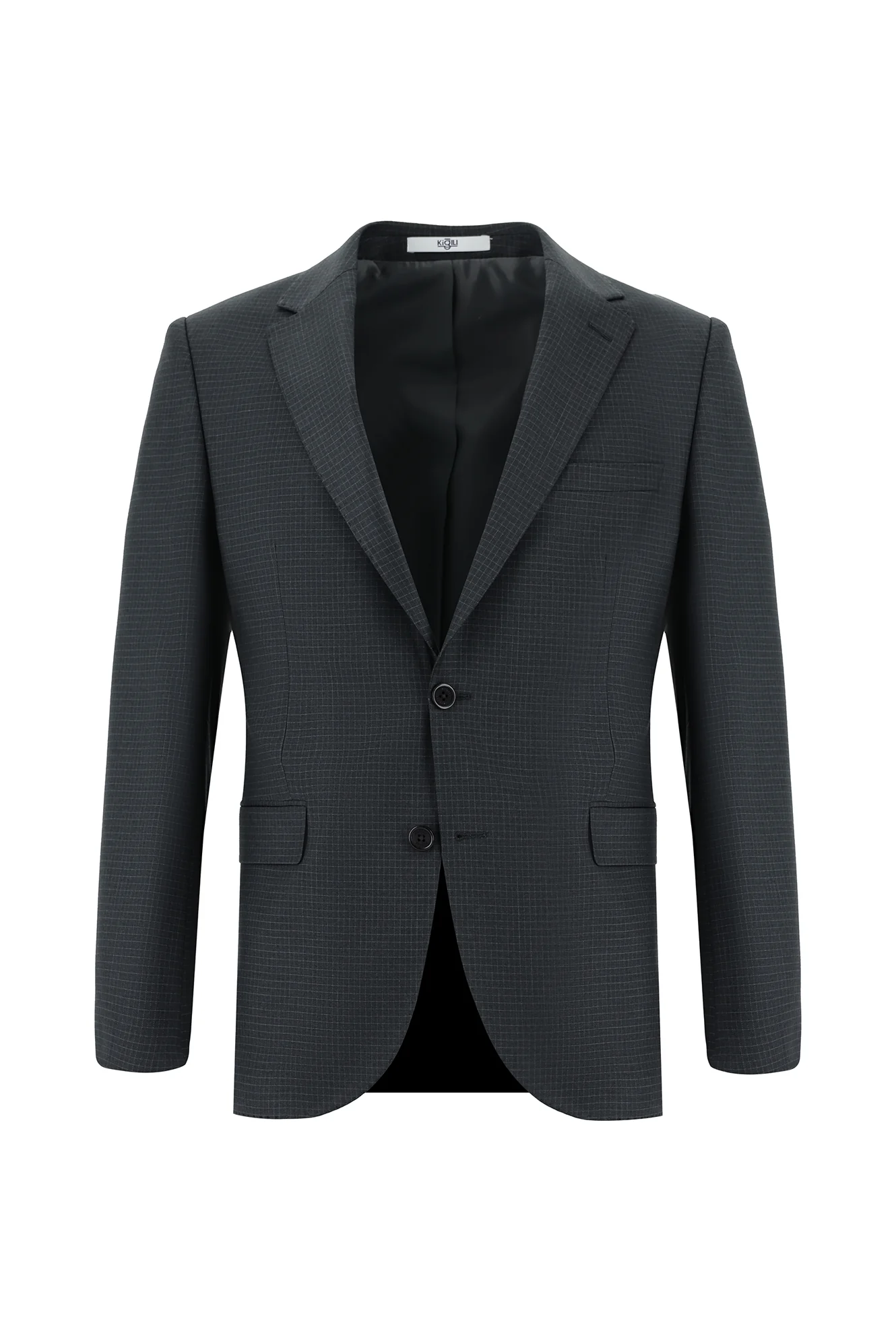 Orta Antrasit 7 Drop Slim Fit Dar Kesim Ekose Takım Elbise - Image 2