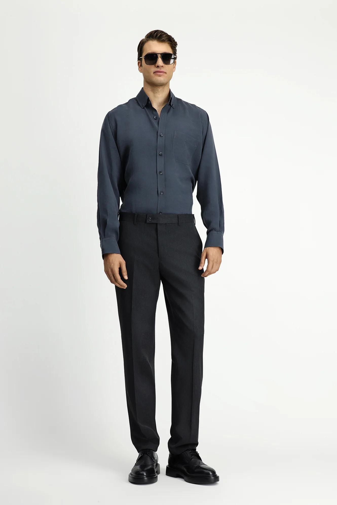 Orta Antrasit 7 Drop Slim Fit Dar Kesim Klasik Kumaş Pantolon